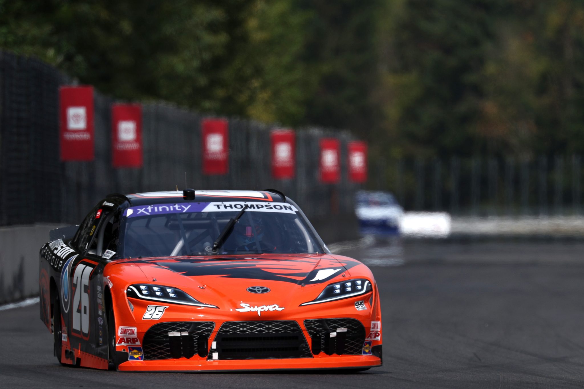 PORTLAND, OREGON - AUGUST 30: Dean Thompson, driver of the #26 OSU/Thompson Pipe Group Toyota, drives during practice for the NASCAR Xfinity Series Pacific Office Automation 147 at Portland International Raceway on August 30, 2025 in Portland, Oregon. (Photo by David Jensen/Getty Images) | Getty Images