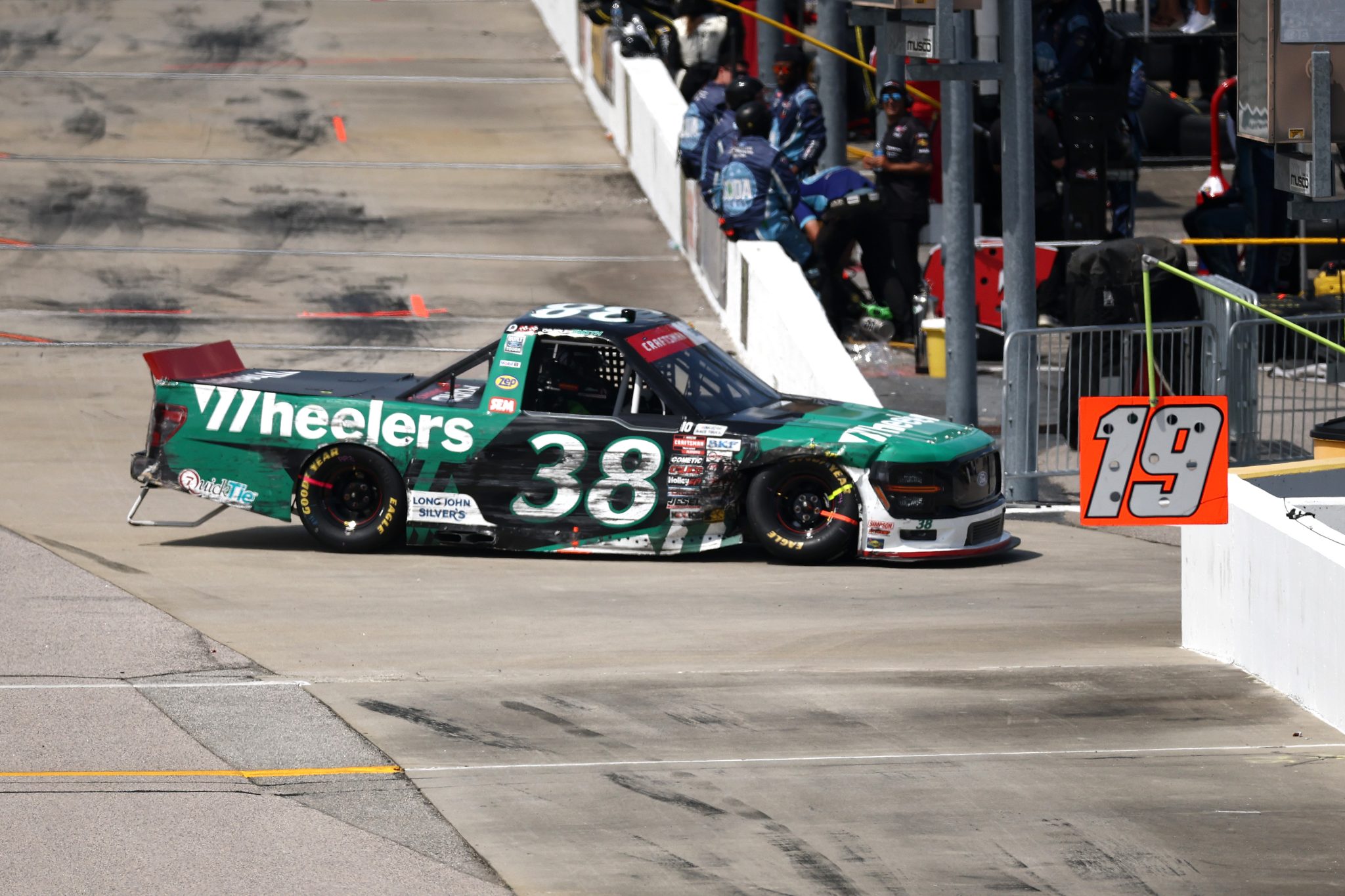 DARLINGTON, SOUTH CAROLINA - AUGUST 30: Chandler Smith, driver of the #38 Wheelers Ford, exits the track after an incident during the NASCAR Craftsman Truck Series Sober or Slammer 200 at Darlington Raceway on August 30, 2025 in Darlington, South Carolina. (Photo by Jared C. Tilton/Getty Images) | Getty Images