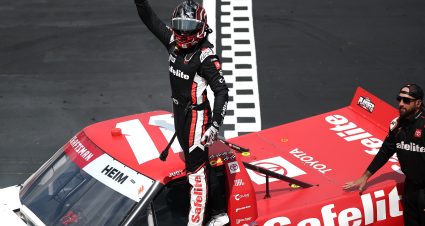 DARLINGTON, SOUTH CAROLINA - AUGUST 30: Corey Heim, driver of the #11 Safelite Toyota, celebrates after winning the NASCAR Craftsman Truck Series Sober or Slammer 200 at Darlington Raceway on August 30, 2025 in Darlington, South Carolina. (Photo by Jared C. Tilton/Getty Images) | Getty Images