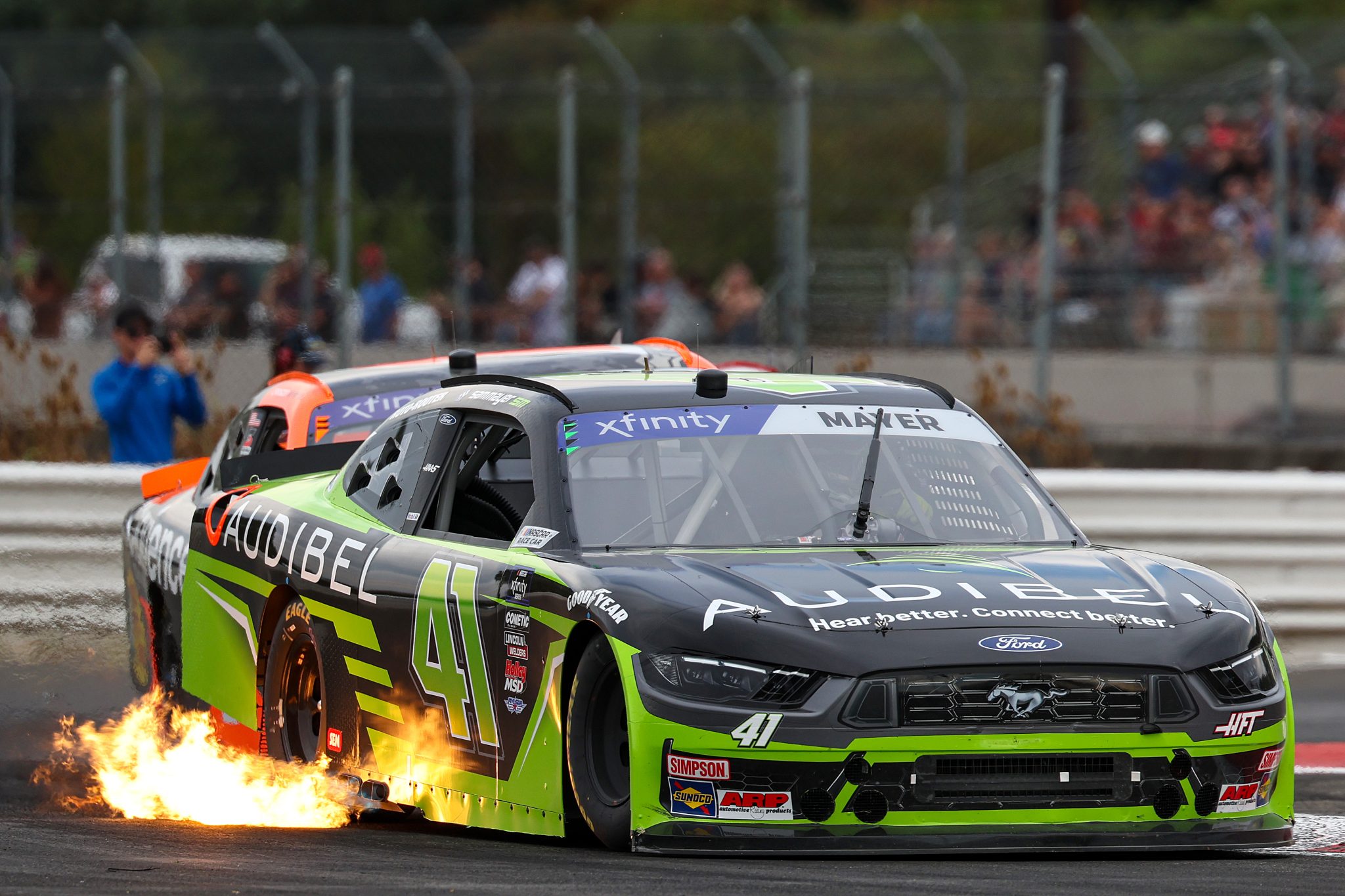 PORTLAND, OREGON - AUGUST 30: Sam Mayer, driver of the #41 Audibel Ford, drives during the NASCAR Xfinity Series Pacific Office Automation 147 at Portland International Raceway on August 30, 2025 in Portland, Oregon. (Photo by David Jensen/Getty Images) | Getty Images