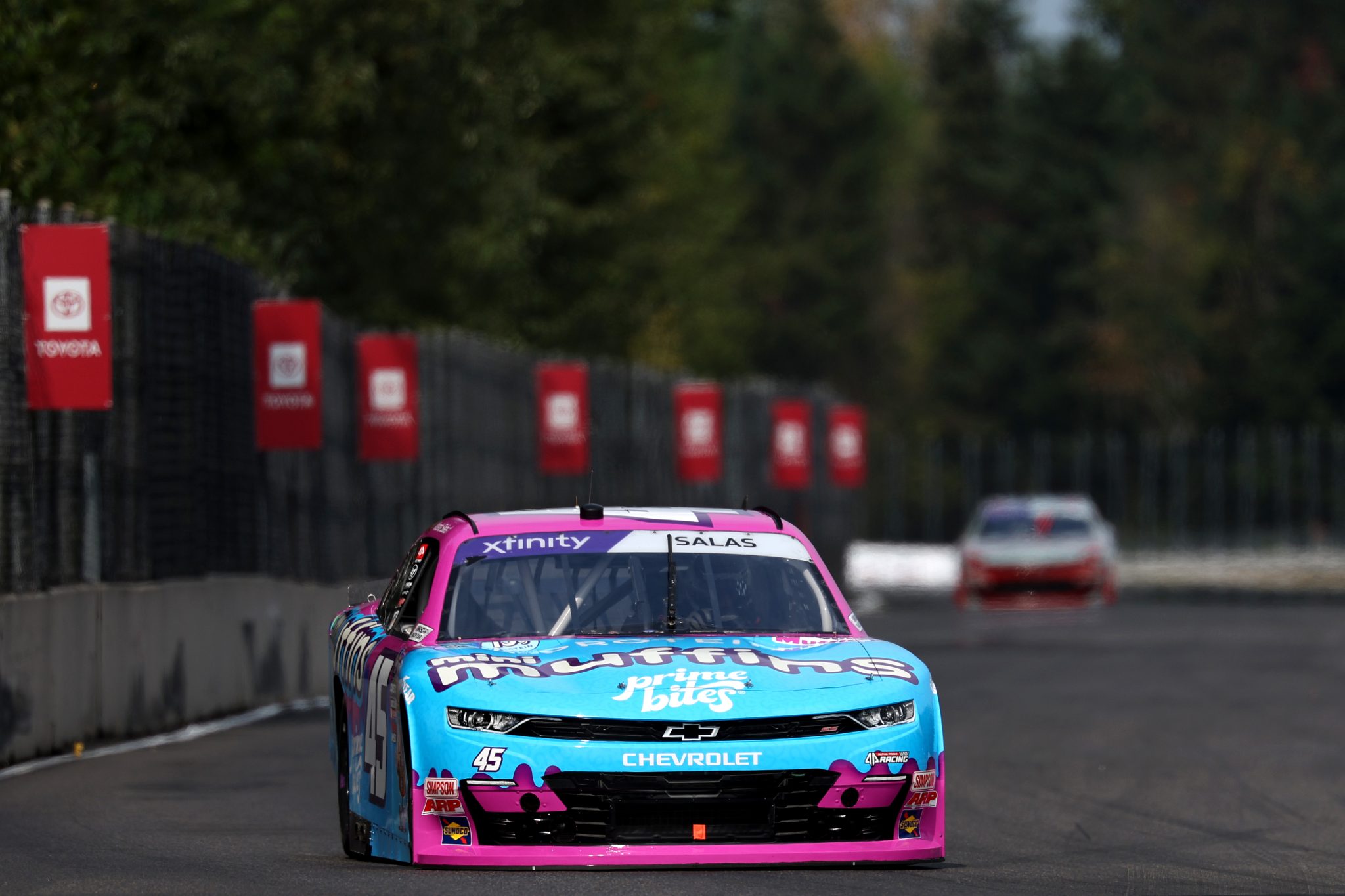 PORTLAND, OREGON - AUGUST 30: Vicente Salas, driver of the #45 Prime Bites Mini Muffins Chevrolet, drives during practice for the NASCAR Xfinity Series Pacific Office Automation 147 at Portland International Raceway on August 30, 2025 in Portland, Oregon. (Photo by David Jensen/Getty Images) | Getty Images