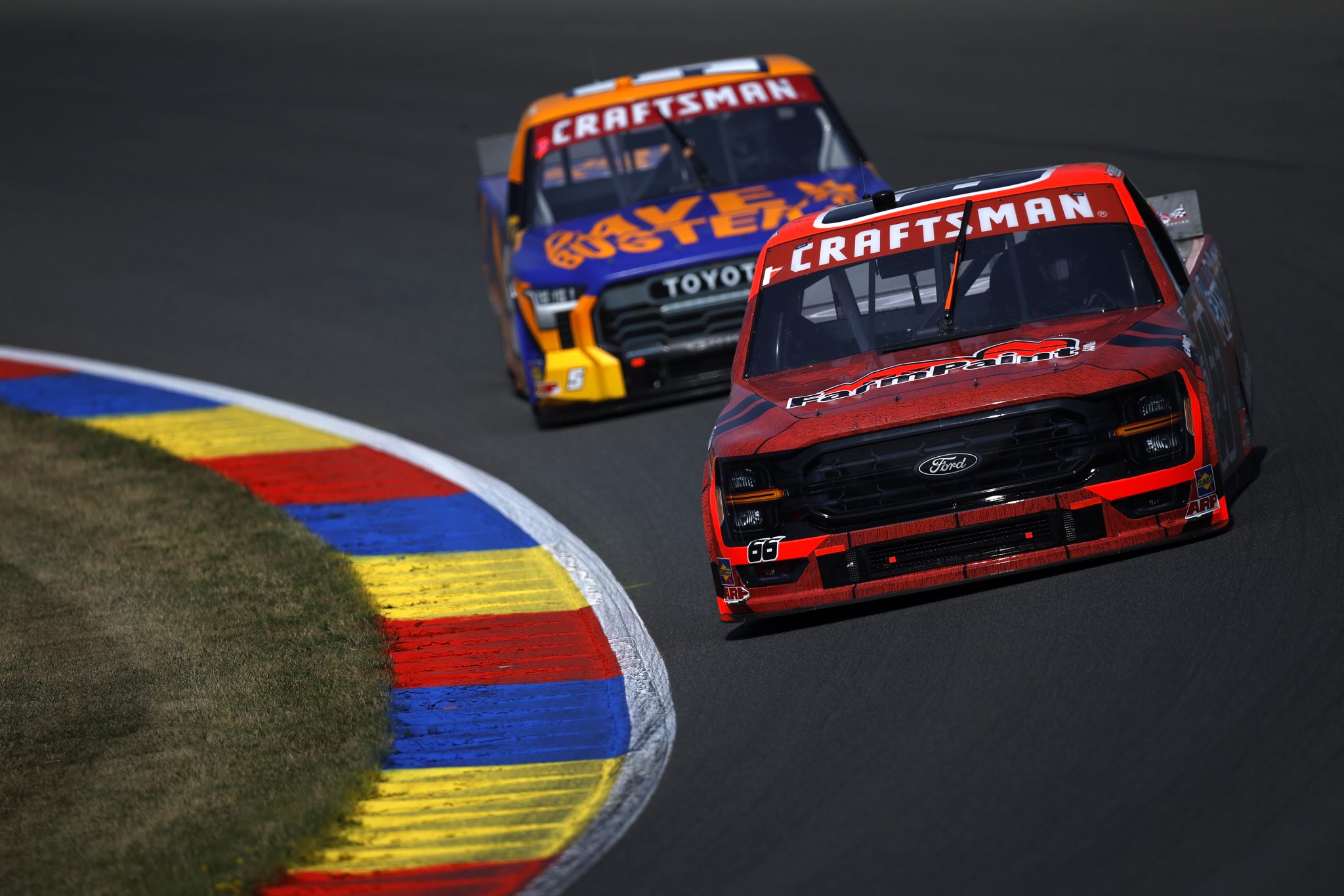 WATKINS GLEN, NEW YORK - AUGUST 08: Chris Buescher, driver of the #66 Farm Paint Ford, drives during practice for the NASCAR Craftsman Truck Series Mission 176 at The Glen at Watkins Glen International on August 08, 2025 in Watkins Glen, New York. (Photo by Sean Gardner/Getty Images) | Getty Images