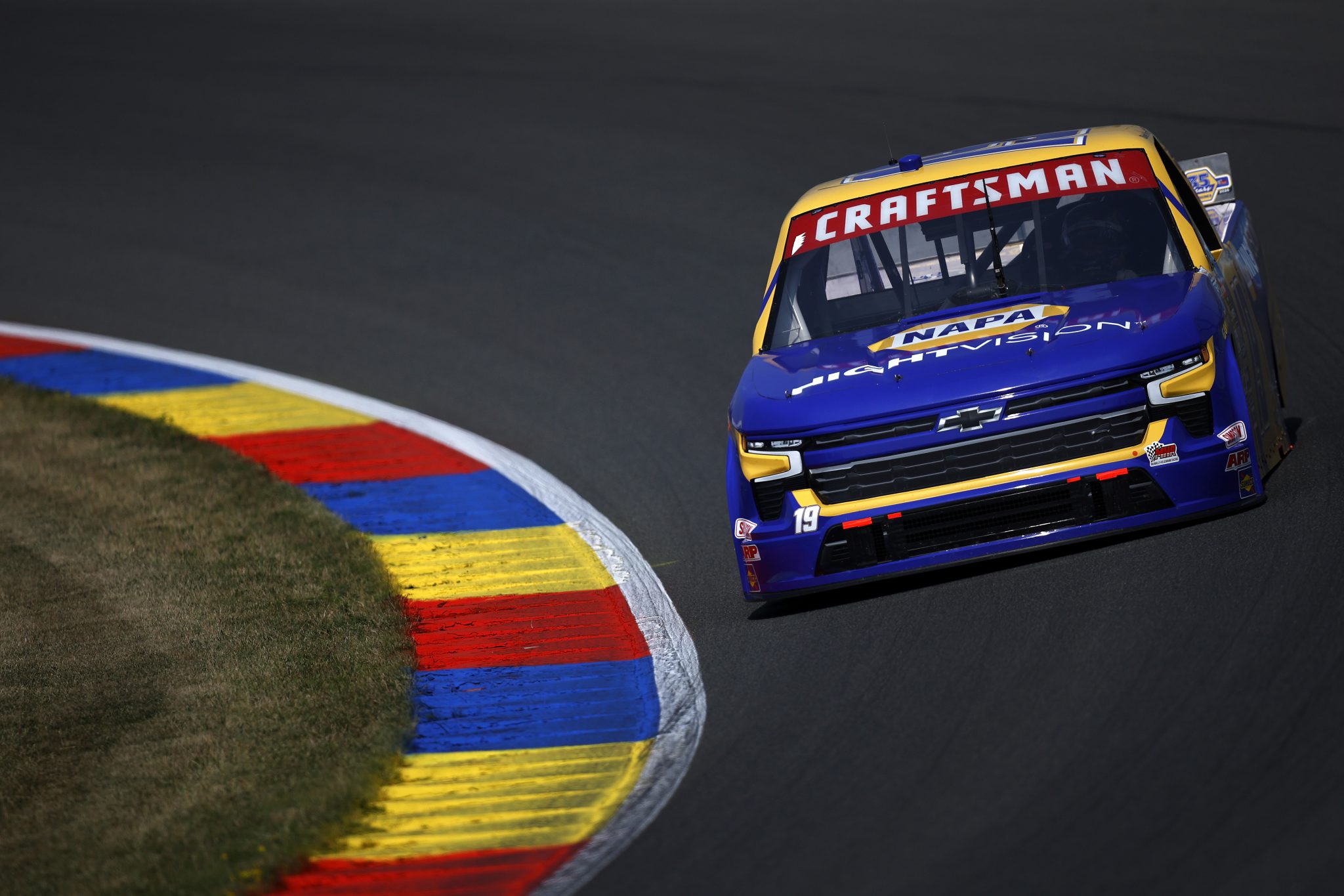 WATKINS GLEN, NEW YORK - AUGUST 08: Daniel Hemric, driver of the #19 NAPA Nightvision Chevrolet, drives during practice for the NASCAR Craftsman Truck Series Mission 176 at The Glen at Watkins Glen International on August 08, 2025 in Watkins Glen, New York. (Photo by Sean Gardner/Getty Images) | Getty Images