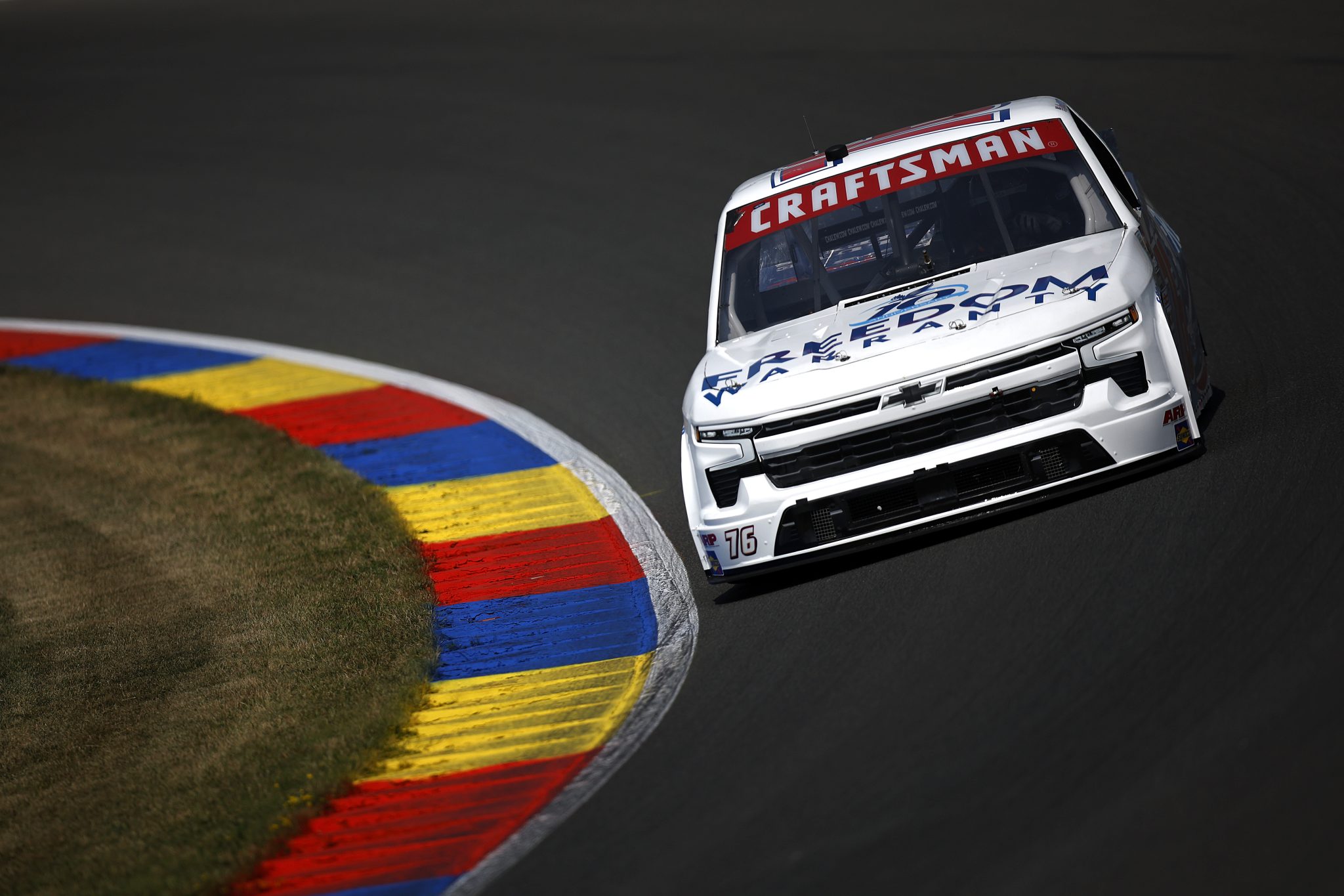 WATKINS GLEN, NEW YORK - AUGUST 08: Spencer Boyd, driver of the #76 Freedom Warranty Chevrolet, drives during practice for the NASCAR Craftsman Truck Series Mission 176 at The Glen at Watkins Glen International on August 08, 2025 in Watkins Glen, New York. (Photo by Sean Gardner/Getty Images) | Getty Images