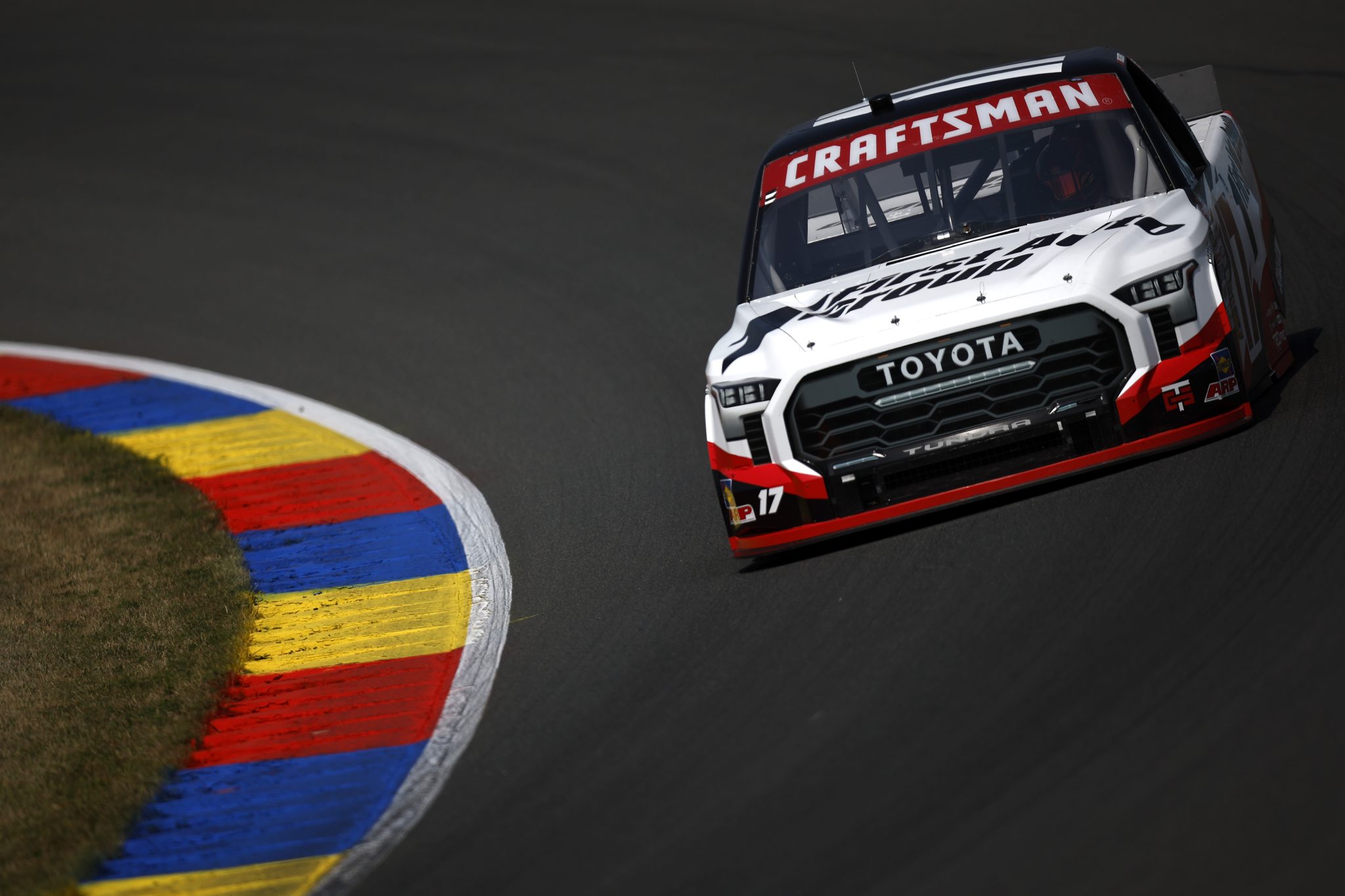 WATKINS GLEN, NEW YORK - AUGUST 08: Giovanni Ruggiero, driver of the #17 First Auto Group Toyota, drives during practice for the NASCAR Craftsman Truck Series Mission 176 at The Glen at Watkins Glen International on August 08, 2025 in Watkins Glen, New York. (Photo by Sean Gardner/Getty Images) | Getty Images