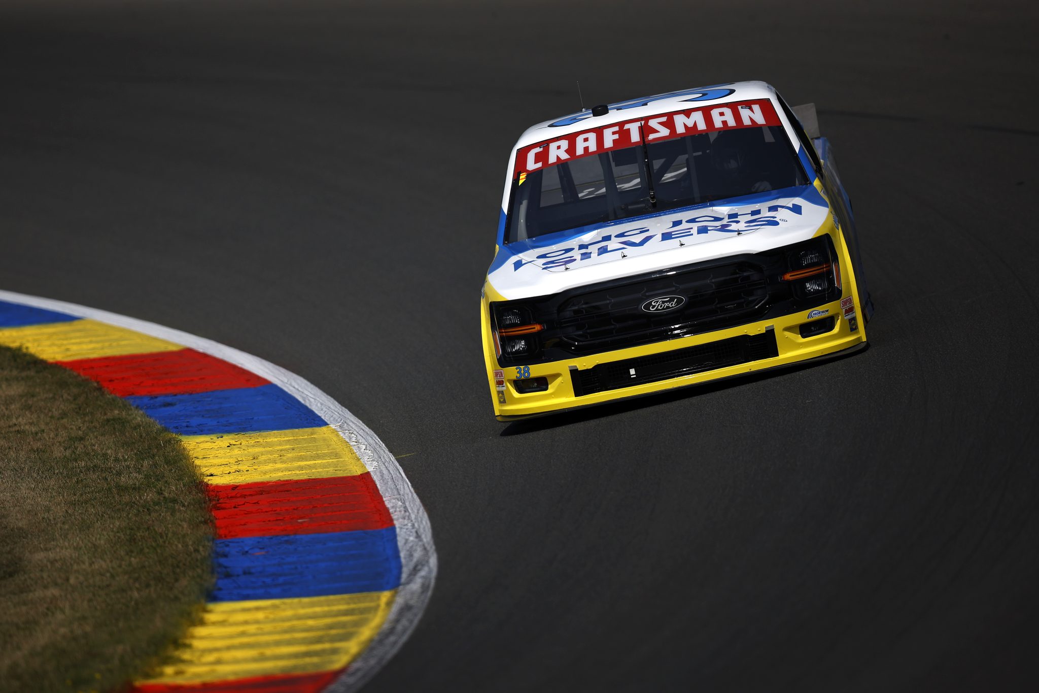 WATKINS GLEN, NEW YORK - AUGUST 08: Chandler Smith, driver of the #38 Long John Silver's Ford, drives during practice for the NASCAR Craftsman Truck Series Mission 176 at The Glen at Watkins Glen International on August 08, 2025 in Watkins Glen, New York. (Photo by Sean Gardner/Getty Images) | Getty Images