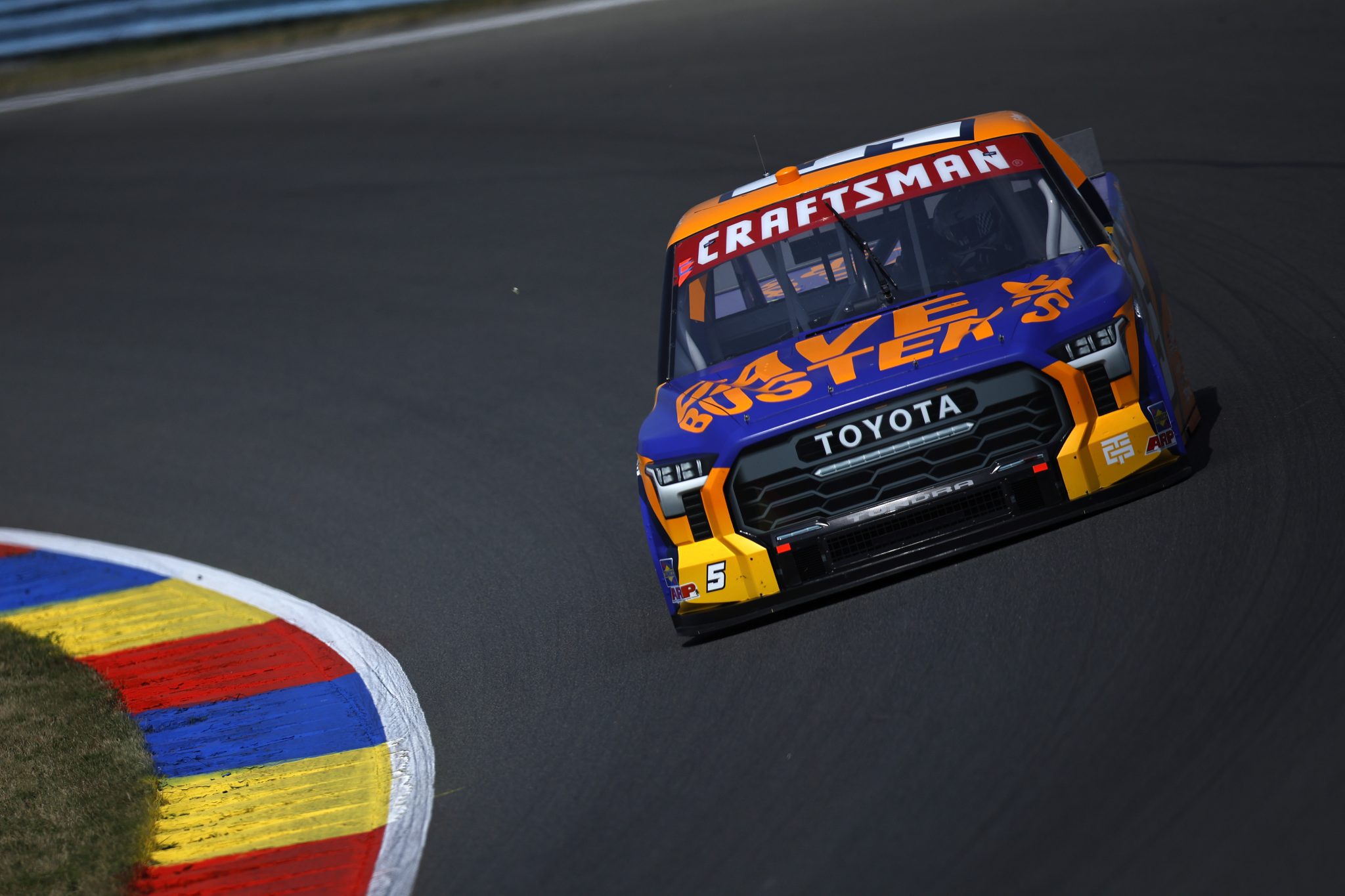 WATKINS GLEN, NEW YORK - AUGUST 08: Toni Breidinger, driver of the #5 Dave & Buster's Toyota, drives during practice for the NASCAR Craftsman Truck Series Mission 176 at The Glen at Watkins Glen International on August 08, 2025 in Watkins Glen, New York. (Photo by Sean Gardner/Getty Images) | Getty Images