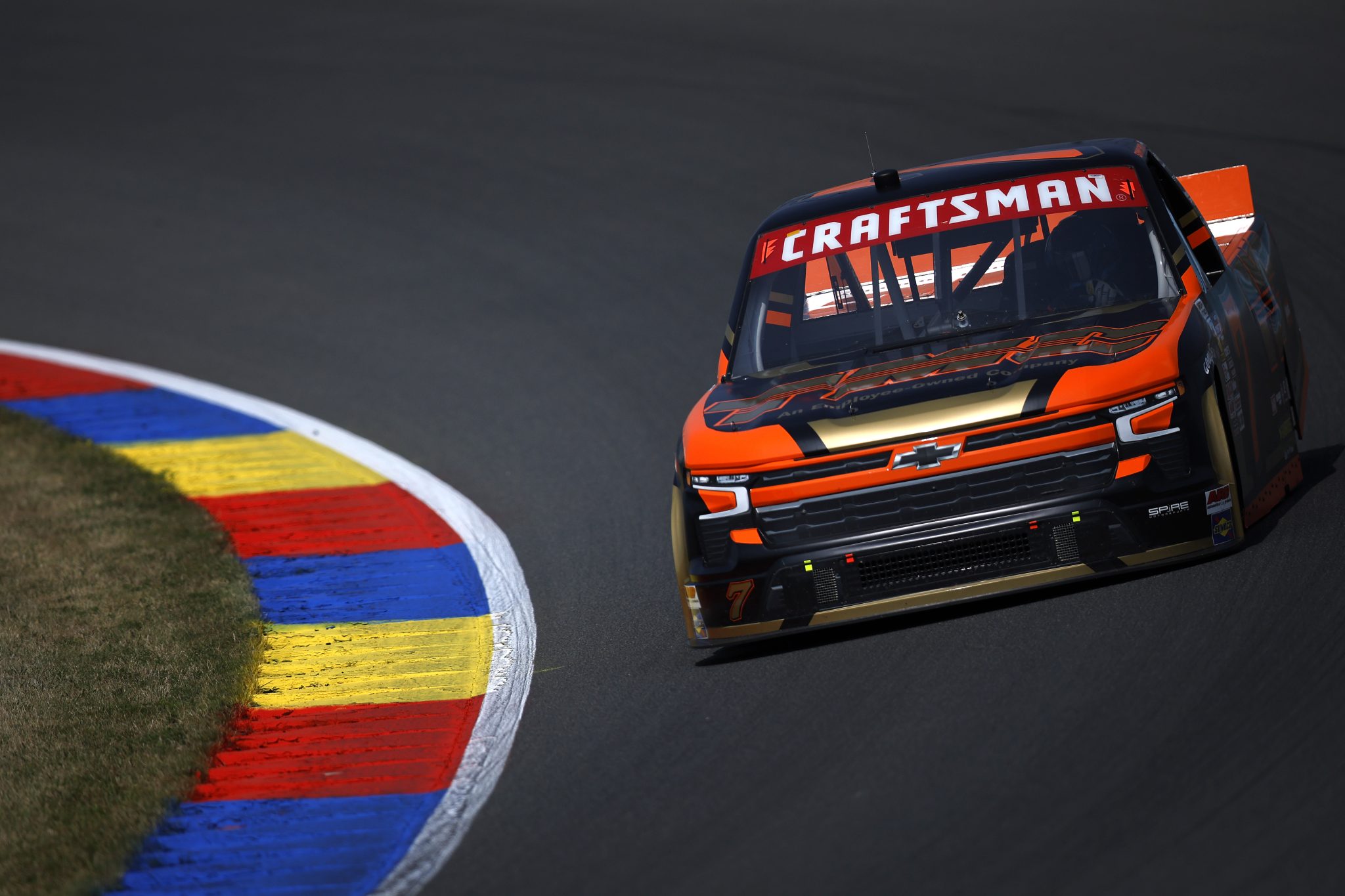 WATKINS GLEN, NEW YORK - AUGUST 08: Sammy Smith, driver of the #7 TMC Transportation Chevrolet, drives during practice for the NASCAR Craftsman Truck Series Mission 176 at The Glen at Watkins Glen International on August 08, 2025 in Watkins Glen, New York. (Photo by Sean Gardner/Getty Images) | Getty Images