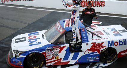 WATKINS GLEN, NEW YORK - AUGUST 08: Corey Heim, driver of the #11 Mobil 1 Toyota, celebrates after winning the NASCAR Craftsman Truck Series Mission 176 at The Glen at Watkins Glen International on August 08, 2025 in Watkins Glen, New York. (Photo by Sean Gardner/Getty Images) | Getty Images