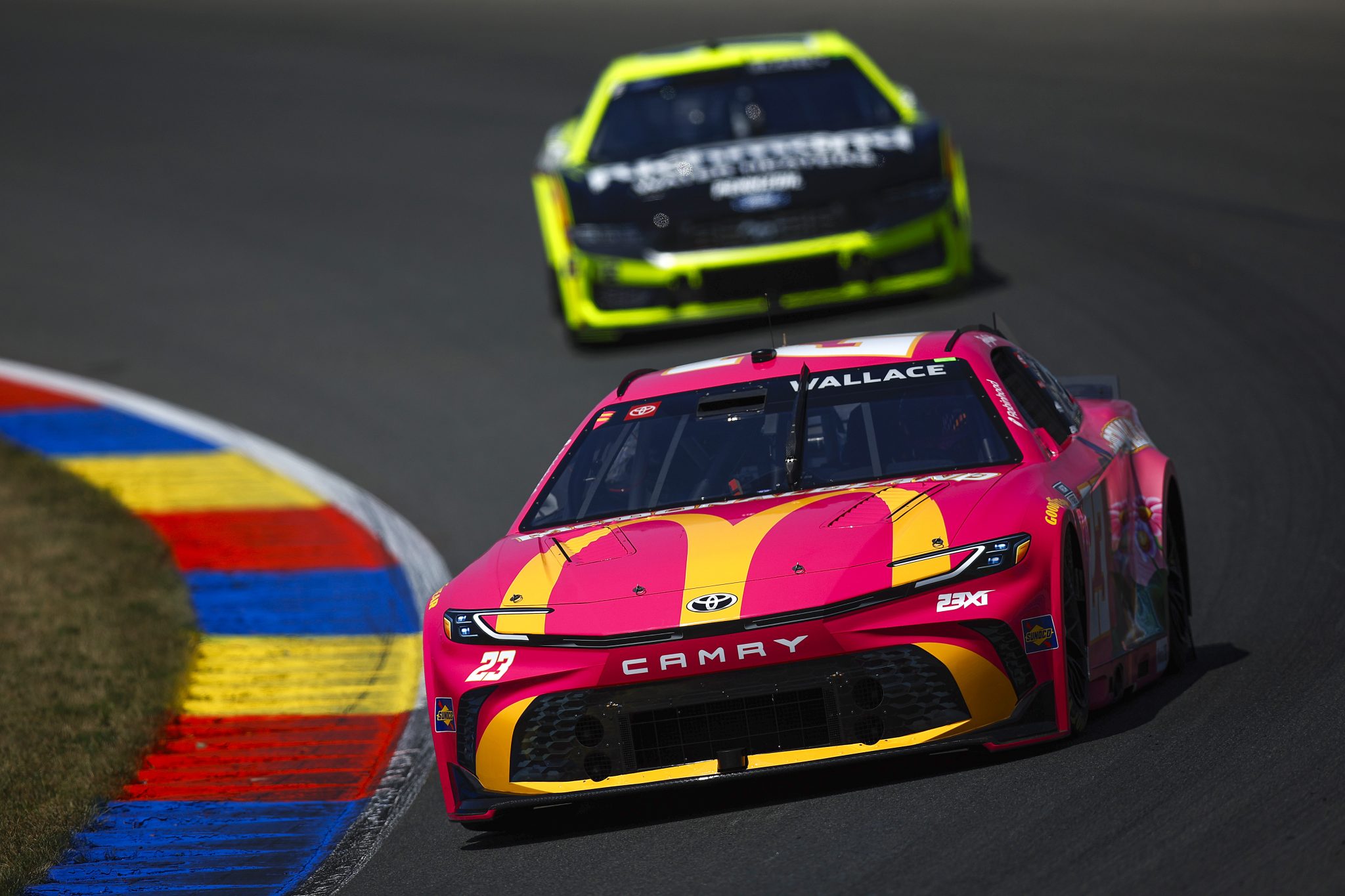 WATKINS GLEN, NEW YORK - AUGUST 09: Bubba Wallace, driver of the #23 McDonald's Toyota, drives during practice for the NASCAR Cup Series Go Bowling at The Glen at Watkins Glen International on August 09, 2025 in Watkins Glen, New York. (Photo by Sean Gardner/Getty Images) | Getty Images