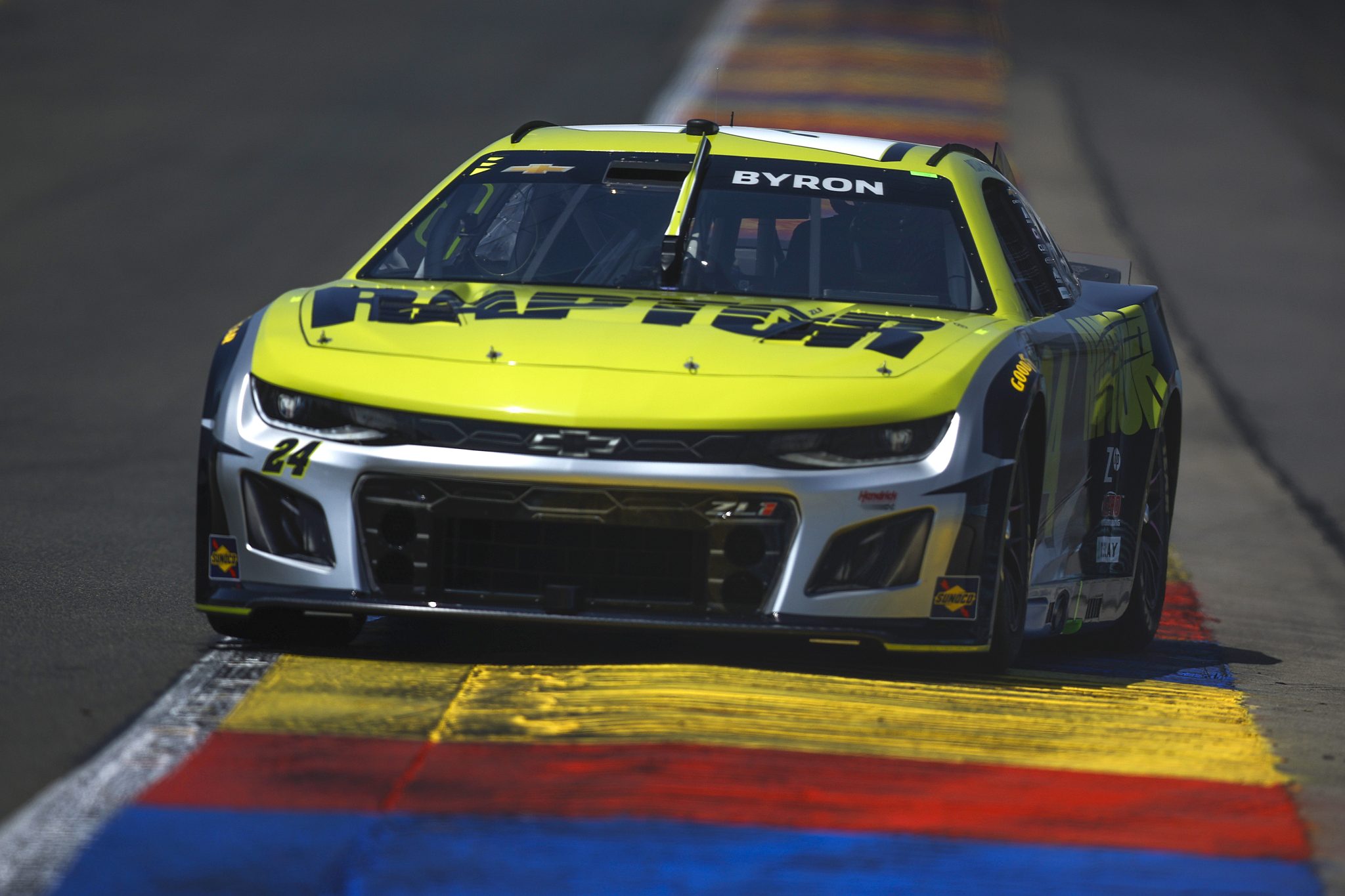 WATKINS GLEN, NEW YORK - AUGUST 09: William Byron, driver of the #24 Raptor Chevrolet, drives during practice for the NASCAR Cup Series Go Bowling at The Glen at Watkins Glen International on August 09, 2025 in Watkins Glen, New York. (Photo by Sean Gardner/Getty Images) | Getty Images