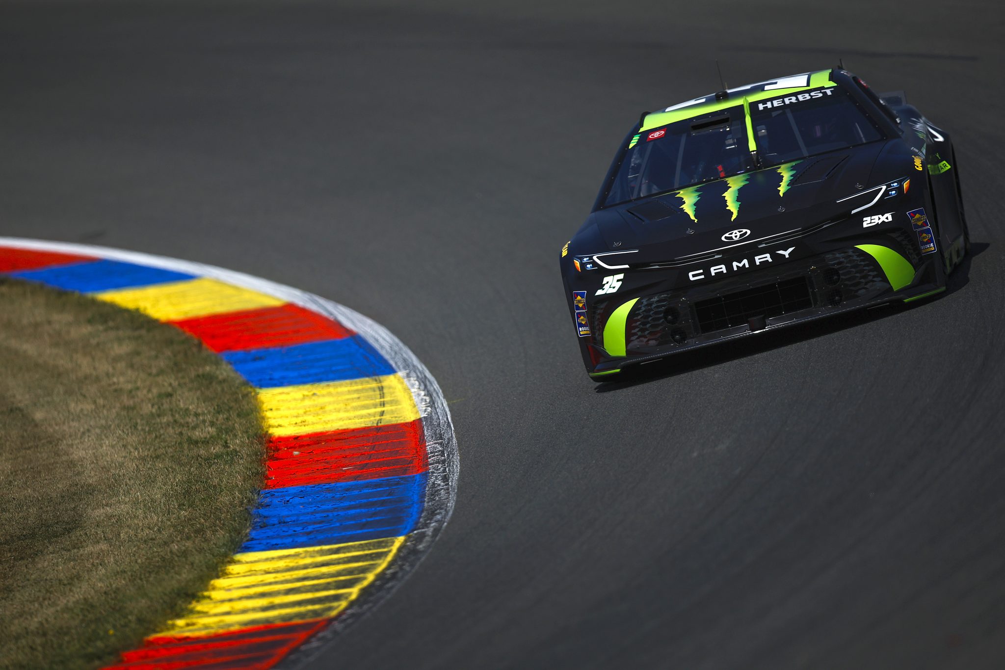 WATKINS GLEN, NEW YORK - AUGUST 09: Riley Herbst, driver of the #35 Monster Energy Zero Sugar Toyota, drives during practice for the NASCAR Cup Series Go Bowling at The Glen at Watkins Glen International on August 09, 2025 in Watkins Glen, New York. (Photo by Sean Gardner/Getty Images) | Getty Images