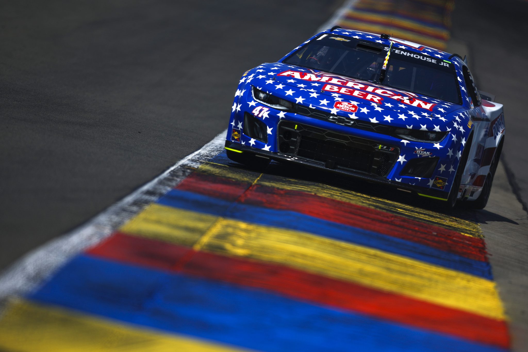 WATKINS GLEN, NEW YORK - AUGUST 09: Ricky Stenhouse Jr., driver of the #47 Real American Beer Chevrolet, drives during practice for the NASCAR Cup Series Go Bowling at The Glen at Watkins Glen International on August 09, 2025 in Watkins Glen, New York. (Photo by Sean Gardner/Getty Images) | Getty Images
