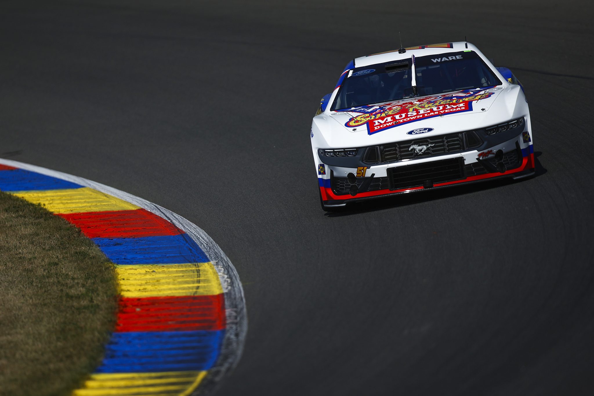 WATKINS GLEN, NEW YORK - AUGUST 09: Cody Ware, driver of the #51 Evel Knievel Museum Ford, drives during practice for the NASCAR Cup Series Go Bowling at The Glen at Watkins Glen International on August 09, 2025 in Watkins Glen, New York. (Photo by Sean Gardner/Getty Images) | Getty Images