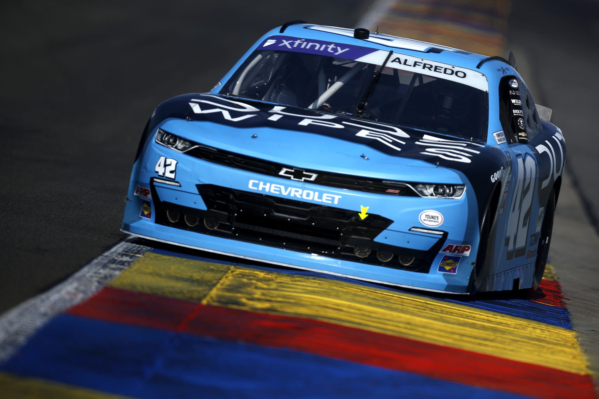 WATKINS GLEN, NEW YORK - AUGUST 09: Anthony Alfredo, driver of the #42 Dude Wipes Chevrolet, drives during practice for the NASCAR Xfinity Series Mission 200 at The Glen at Watkins Glen International on August 09, 2025 in Watkins Glen, New York. (Photo by Sean Gardner/Getty Images) | Getty Images