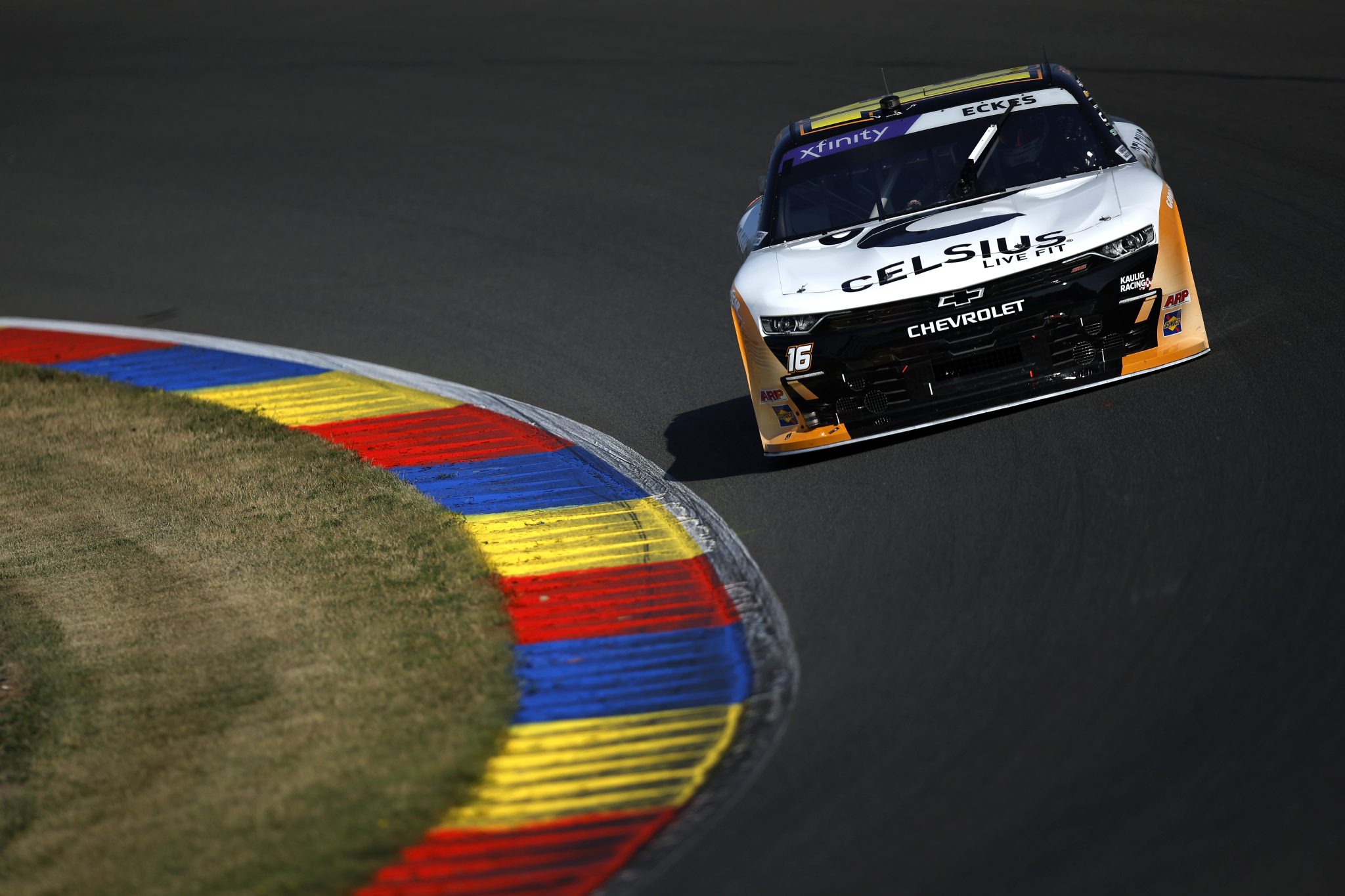 WATKINS GLEN, NEW YORK - AUGUST 09: Christian Eckes, driver of the #16 Celsius Chevrolet, drives during practice for the NASCAR Xfinity Series Mission 200 at The Glen at Watkins Glen International on August 09, 2025 in Watkins Glen, New York. (Photo by Sean Gardner/Getty Images) | Getty Images