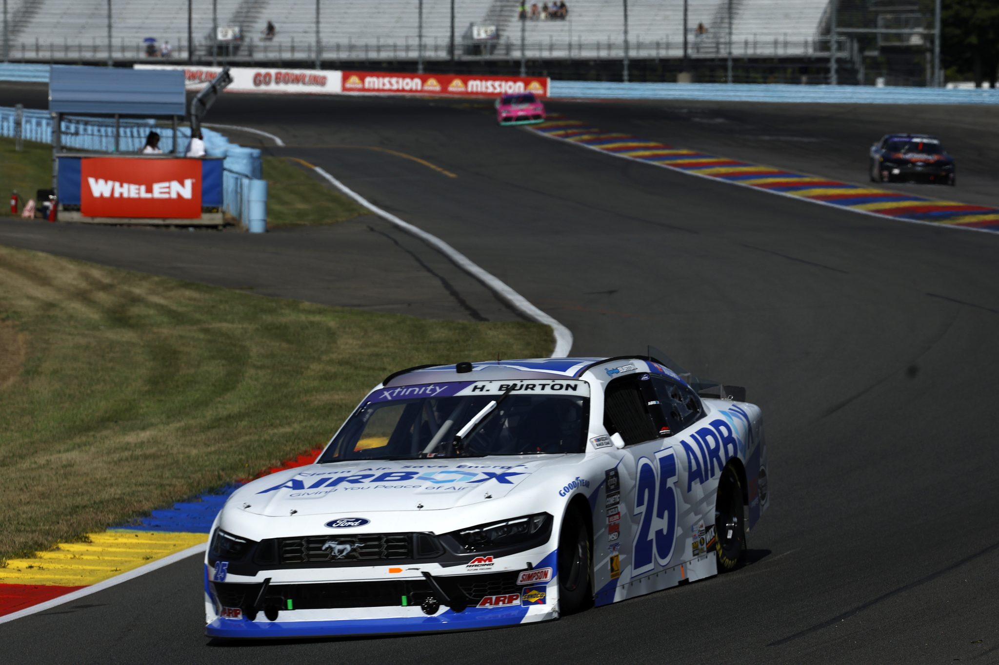 WATKINS GLEN, NEW YORK - AUGUST 09: Harrison Burton, driver of the #25 AirBox Ford, drives during practice for the NASCAR Xfinity Series Mission 200 at The Glen at Watkins Glen International on August 09, 2025 in Watkins Glen, New York. (Photo by Sean Gardner/Getty Images) | Getty Images