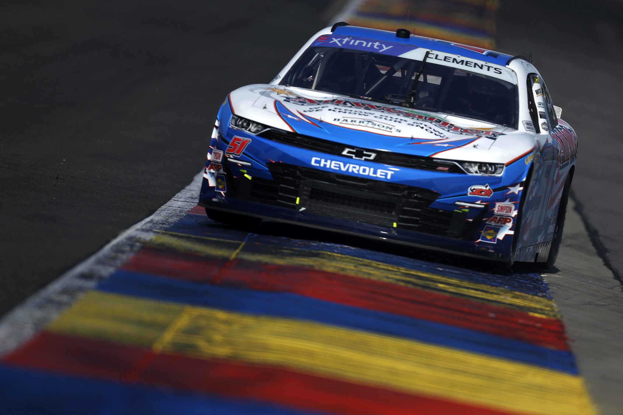 WATKINS GLEN, NEW YORK - AUGUST 09: Jeremy Clements, driver of the #51 All Weather Power Equipment Chevrolet, drives during practice for the NASCAR Xfinity Series Mission 200 at The Glen at Watkins Glen International on August 09, 2025 in Watkins Glen, New York. (Photo by Sean Gardner/Getty Images) | Getty Images