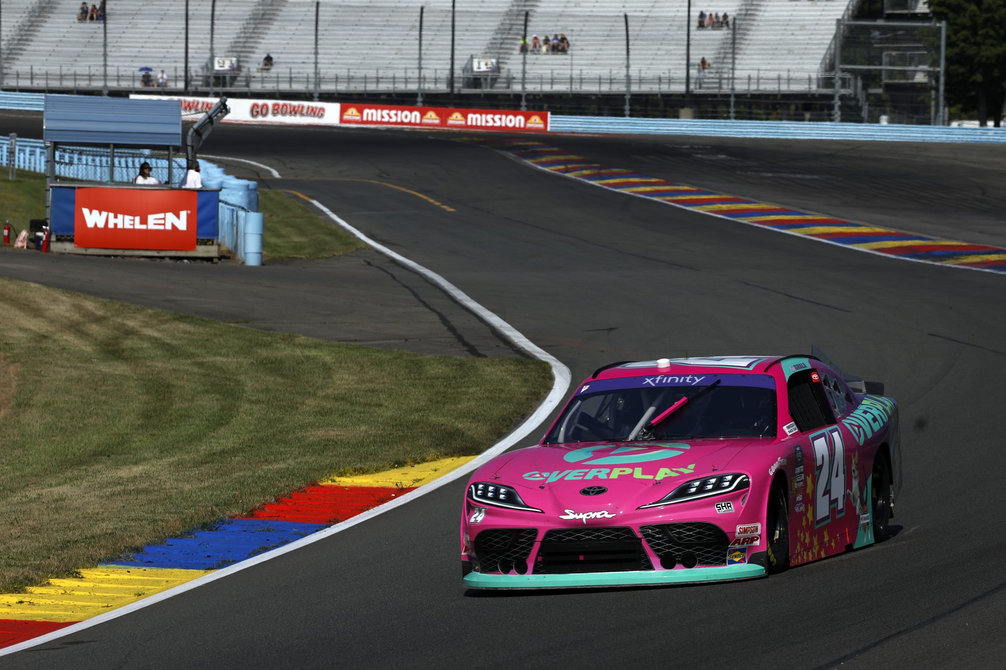 WATKINS GLEN, NEW YORK - AUGUST 09: Kaz Grala, driver of the #24 Overplay Games Toyota, drives during practice for the NASCAR Xfinity Series Mission 200 at The Glen at Watkins Glen International on August 09, 2025 in Watkins Glen, New York. (Photo by Sean Gardner/Getty Images) | Getty Images