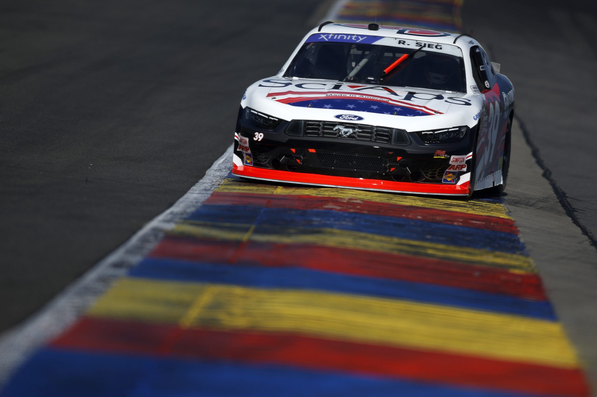 WATKINS GLEN, NEW YORK - AUGUST 09: Ryan Sieg, driver of the #39 Sci Aps Ford, drives during practice for the NASCAR Xfinity Series Mission 200 at The Glen at Watkins Glen International on August 09, 2025 in Watkins Glen, New York. (Photo by Sean Gardner/Getty Images) | Getty Images