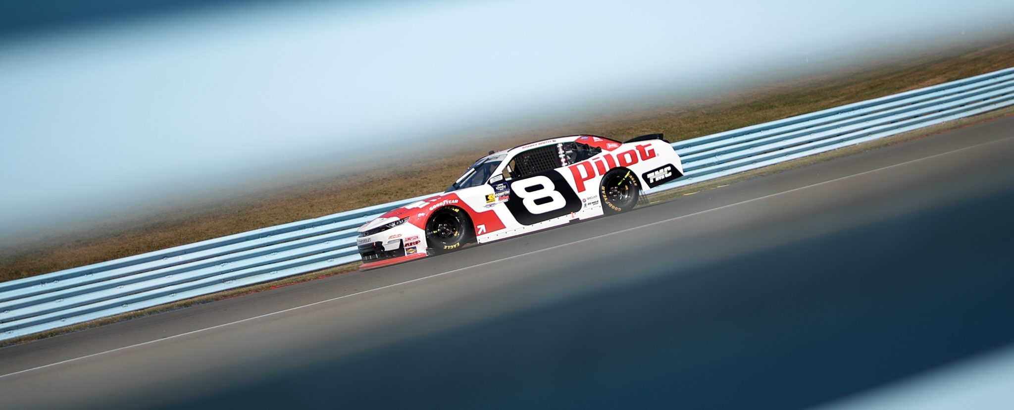 WATKINS GLEN, NEW YORK - AUGUST 09: Sammy Smith, driver of the #8 Pilot Chevrolet, drives during the NASCAR Xfinity Series Mission 200 at The Glen at Watkins Glen International on August 09, 2025 in Watkins Glen, New York. (Photo by Chris Graythen/Getty Images)