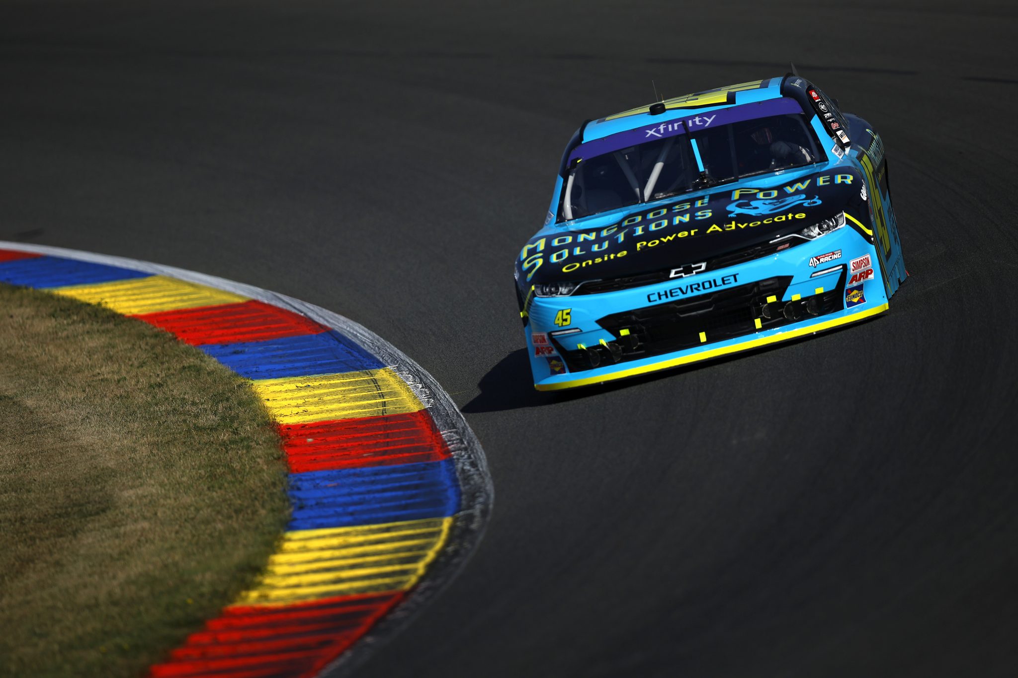WATKINS GLEN, NEW YORK - AUGUST 09: Stefan Parsons, driver of the #45 Mongoose Power Solutions Chevrolet, drives during practice for the NASCAR Xfinity Series Mission 200 at The Glen at Watkins Glen International on August 09, 2025 in Watkins Glen, New York. (Photo by Sean Gardner/Getty Images) | Getty Images