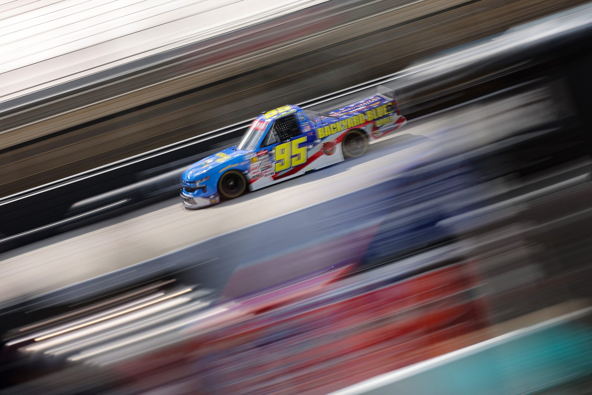 BRISTOL, TENNESSEE - SEPTEMBER 11: Clay Greenfield, driver of the #95 Backyard Blues Pools Chevrolet, drives during qualifying for the NASCAR Craftsman Truck Series UNOH 200 presented by Ohio Logistics at Bristol Motor Speedway on September 11, 2025 in Bristol, Tennessee. (Photo by Jonathan Bachman/Getty Images) | Getty Images