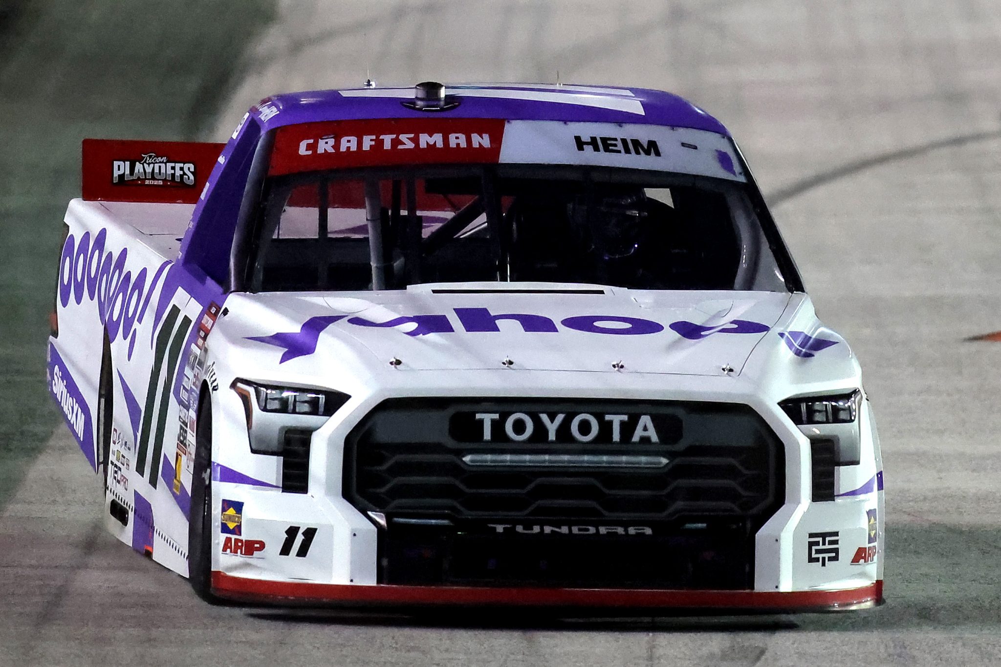 BRISTOL, TENNESSEE - SEPTEMBER 11: Corey Heim, driver of the #11 Yahoo! Toyota, drives during the NASCAR Craftsman Truck Series UNOH 200 presented by Ohio Logistics at Bristol Motor Speedway on September 11, 2025 in Bristol, Tennessee. (Photo by Jonathan Bachman/Getty Images) | Getty Images