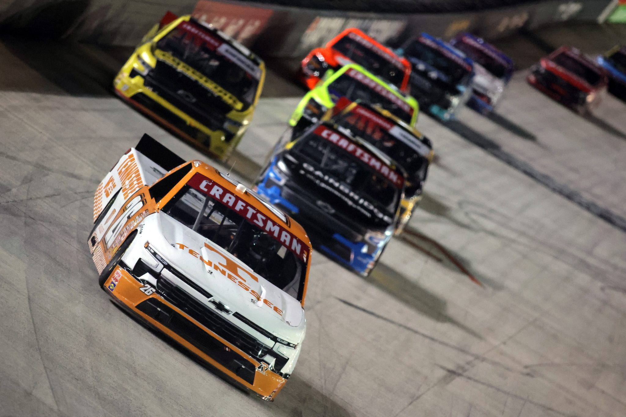 BRISTOL, TENNESSEE - SEPTEMBER 11: Dawson Sutton, driver of the #26 Tennessee Vols Chevrolet, drives during the NASCAR Craftsman Truck Series UNOH 200 presented by Ohio Logistics at Bristol Motor Speedway on September 11, 2025 in Bristol, Tennessee. (Photo by Jonathan Bachman/Getty Images) | Getty Images