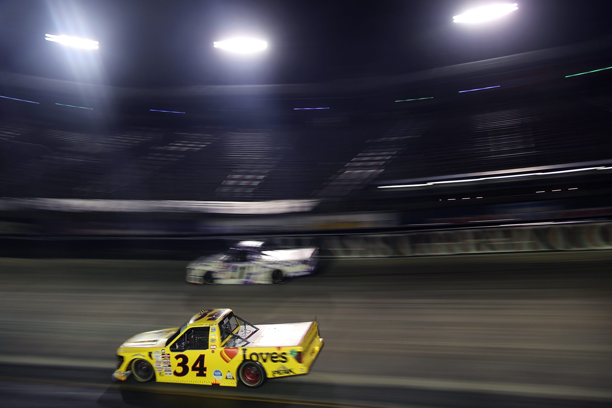 BRISTOL, TENNESSEE - SEPTEMBER 11: Layne Riggs, driver of the #34 Love's RV STOP Ford, drives during the NASCAR Craftsman Truck Series UNOH 200 presented by Ohio Logistics at Bristol Motor Speedway on September 11, 2025 in Bristol, Tennessee. (Photo by Jonathan Bachman/Getty Images) | Getty Images