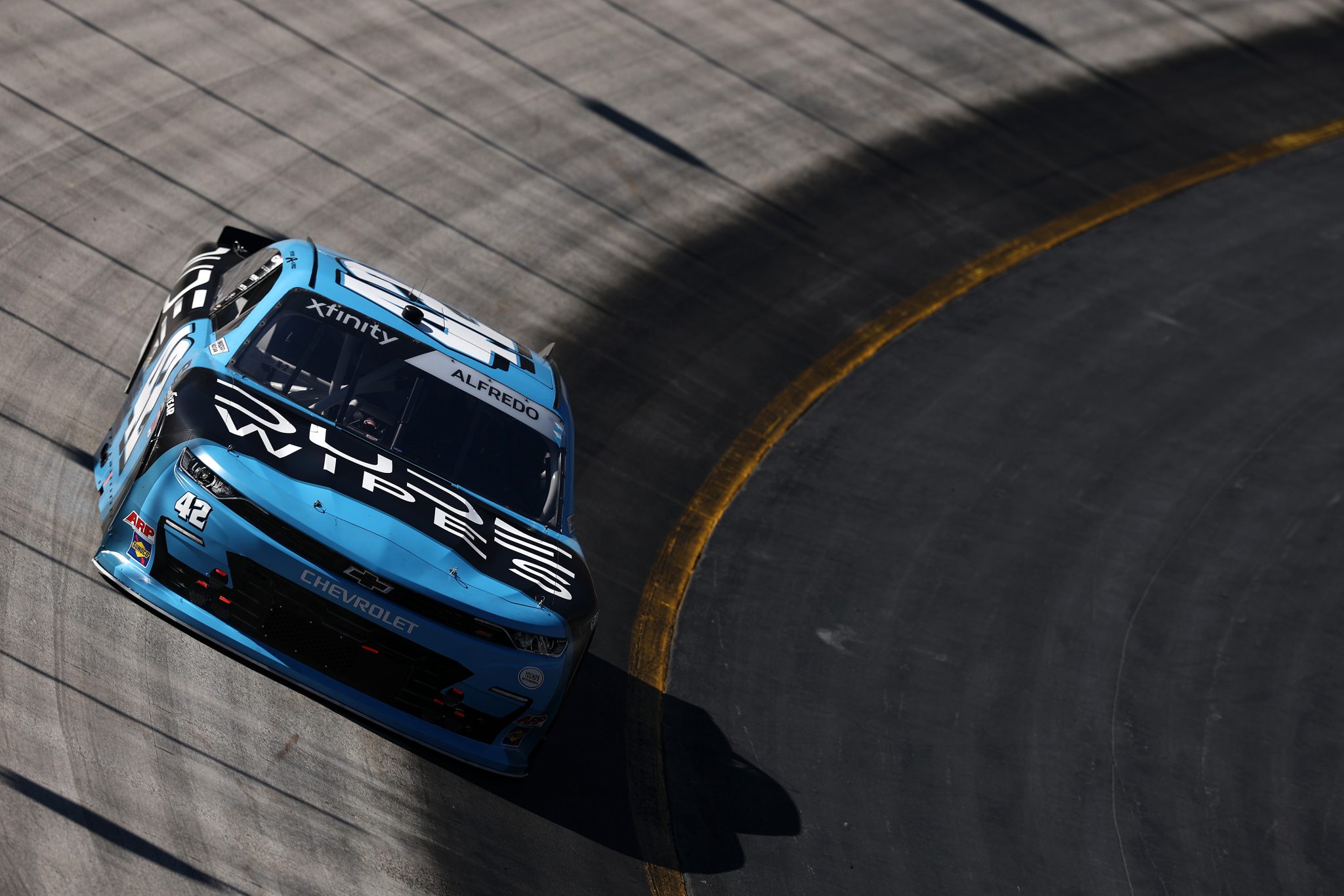 BRISTOL, TENNESSEE - SEPTEMBER 12: Anthony Alfredo, driver of the #42 Dude Wipes Chevrolet, drives during practice for the NASCAR Xfinity Series Food City 300 at Bristol Motor Speedway on September 12, 2025 in Bristol, Tennessee. (Photo by Jared C. Tilton/Getty Images) | Getty Images
