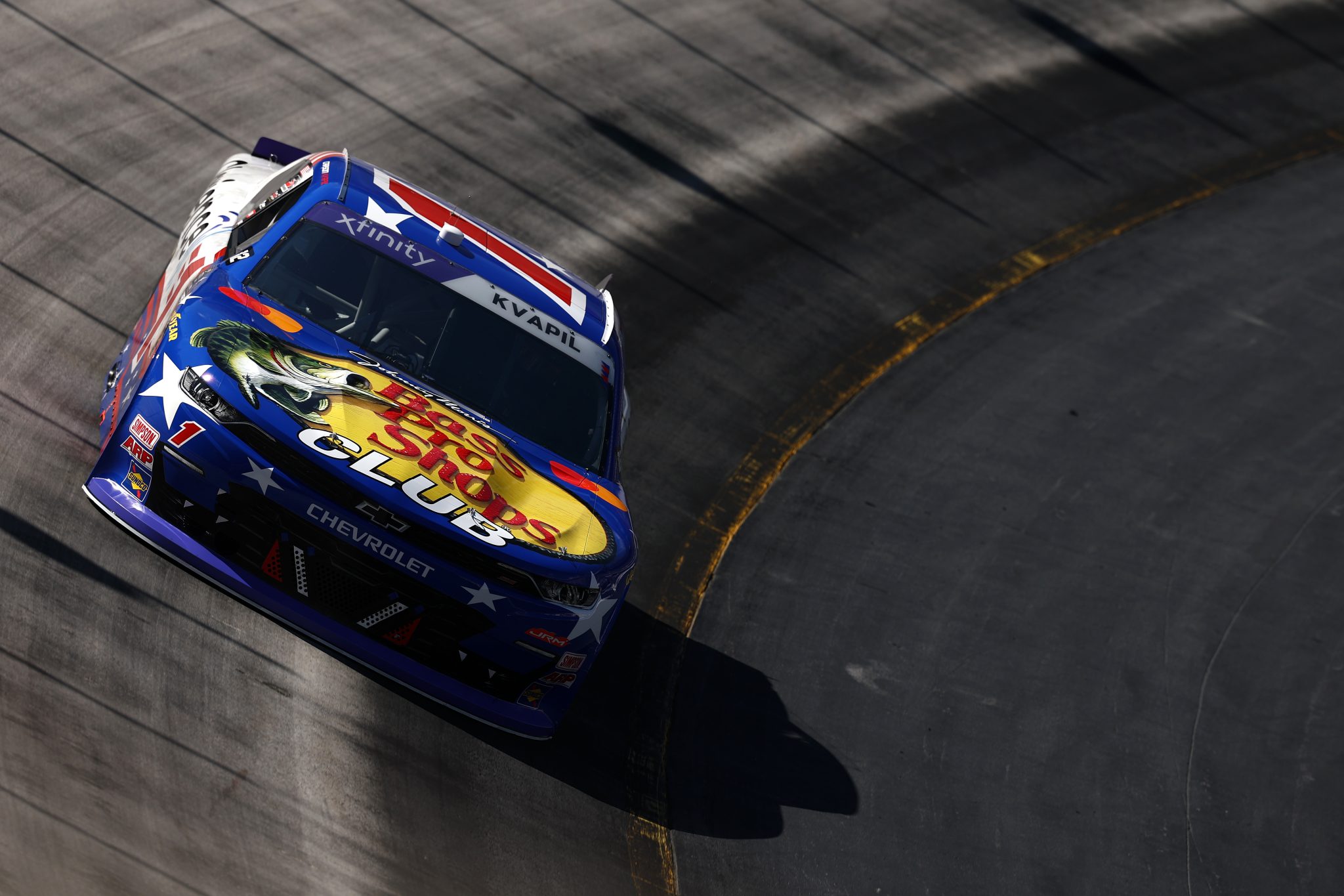 BRISTOL, TENNESSEE - SEPTEMBER 12: Carson Kvapil, driver of the #1 Bass Pro Shops/Clarience Tech Chevrolet, drives during practice for the NASCAR Xfinity Series Food City 300 at Bristol Motor Speedway on September 12, 2025 in Bristol, Tennessee. (Photo by Jared C. Tilton/Getty Images) | Getty Images