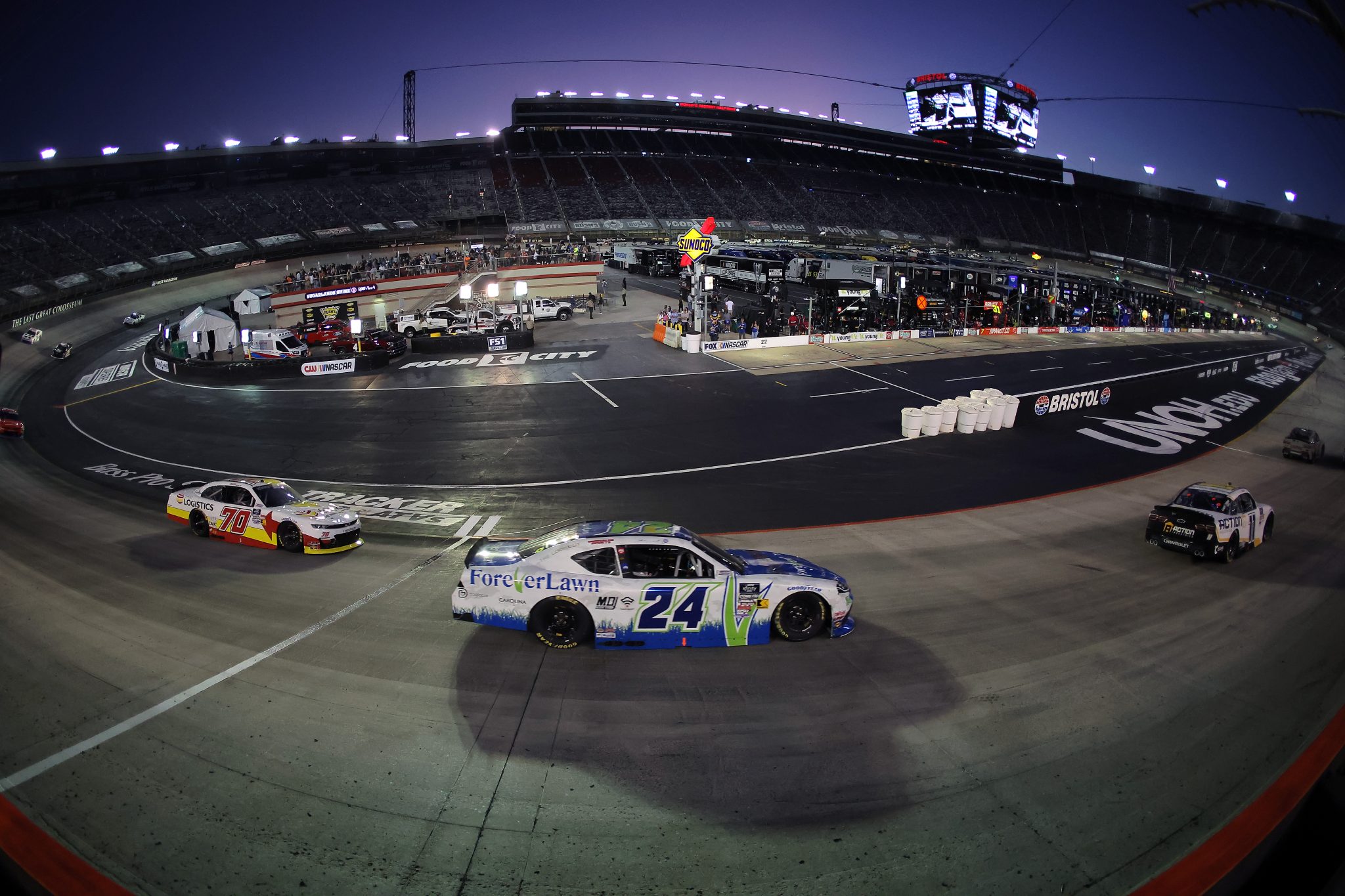 BRISTOL, TENNESSEE - SEPTEMBER 12: A general view of racing during the NASCAR Xfinity Series Food City 300 at Bristol Motor Speedway on September 12, 2025 in Bristol, Tennessee. (Photo by Jonathan Bachman/Getty Images) | Getty Images