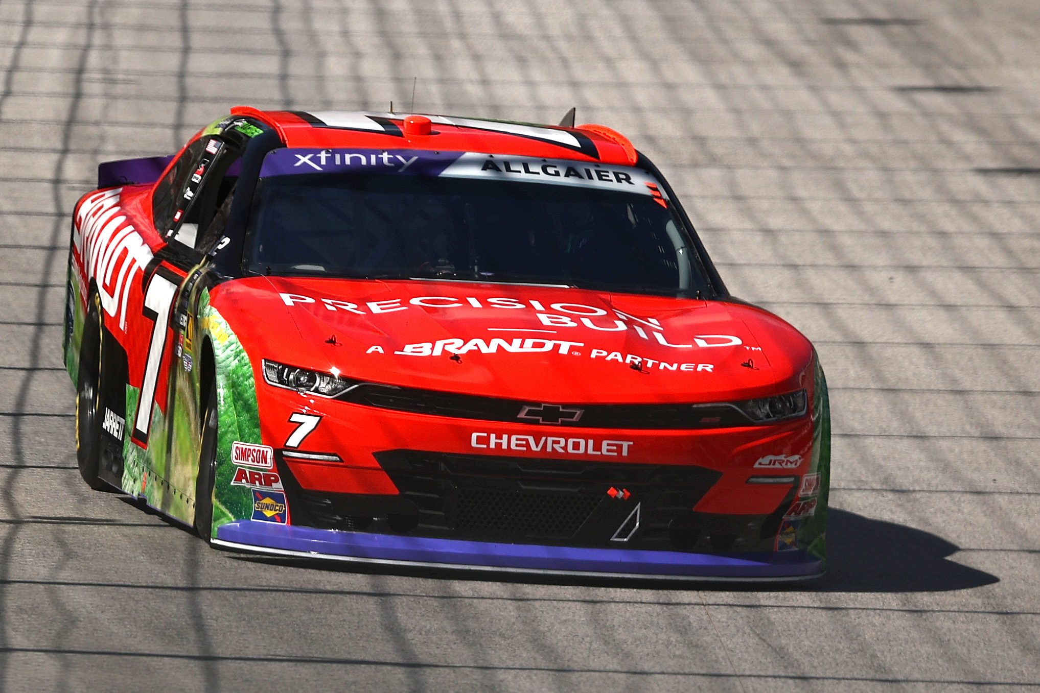 BRISTOL, TENNESSEE - SEPTEMBER 12: Justin Allgaier, driver of the #7 BRANDT/Precision Build Chevrolet, drives during practice for the NASCAR Xfinity Series Food City 300 at Bristol Motor Speedway on September 12, 2025 in Bristol, Tennessee. (Photo by Jared C. Tilton/Getty Images) | Getty Images