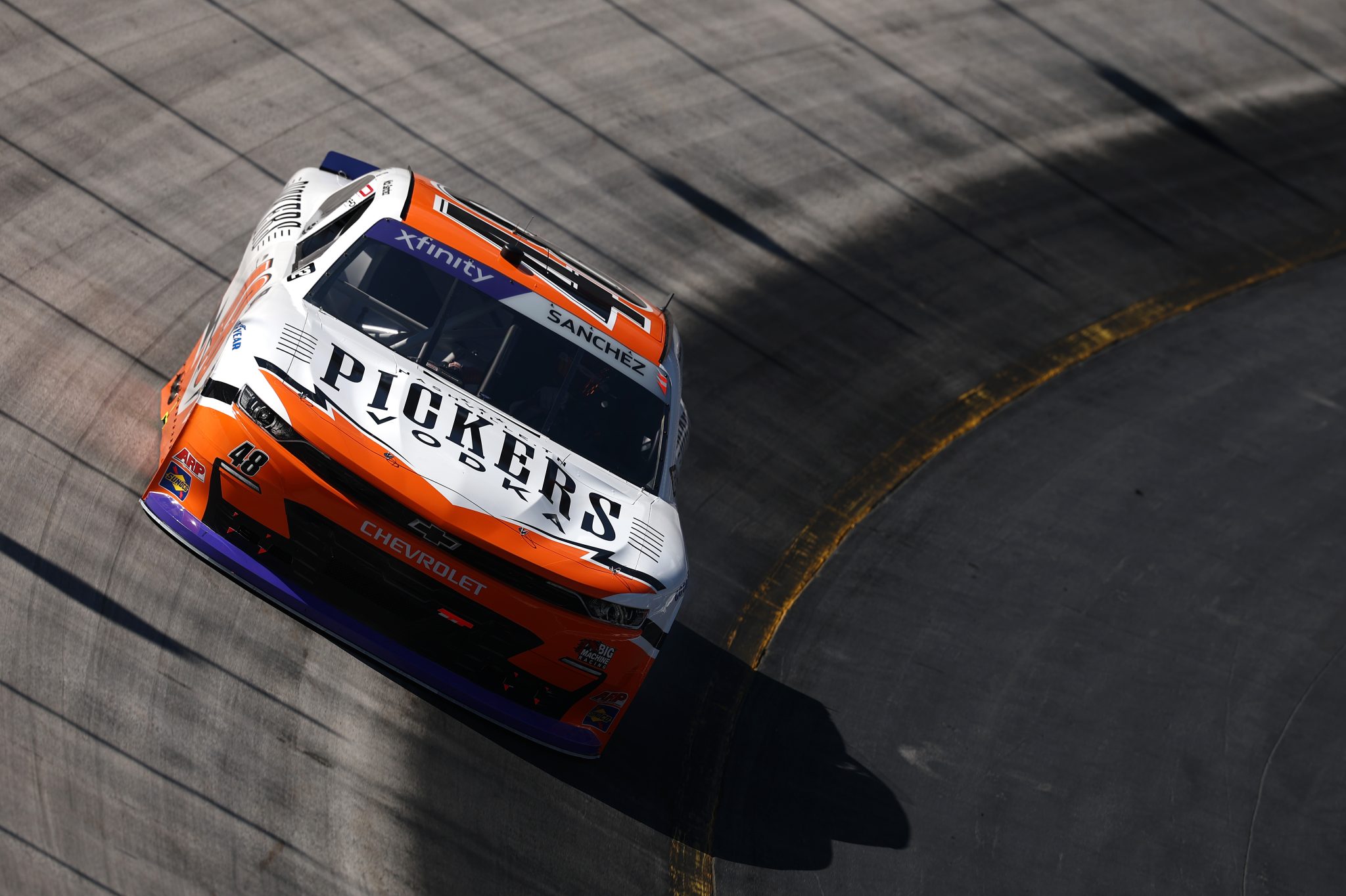 BRISTOL, TENNESSEE - SEPTEMBER 12: Nick Sanchez, driver of the #48 Pickers Vodka Chevrolet, drives during practice for the NASCAR Xfinity Series Food City 300 at Bristol Motor Speedway on September 12, 2025 in Bristol, Tennessee. (Photo by Jared C. Tilton/Getty Images) | Getty Images