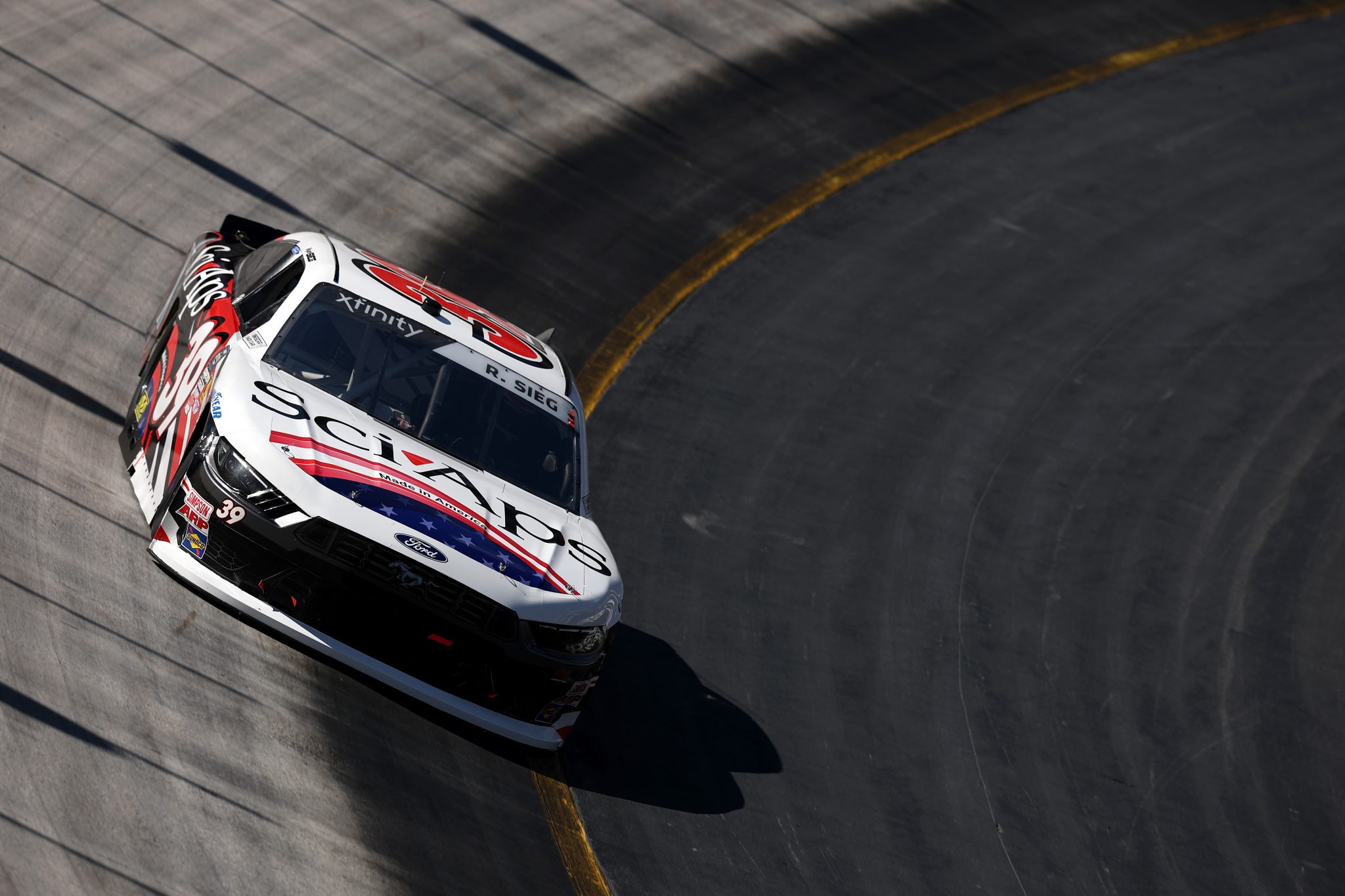 BRISTOL, TENNESSEE - SEPTEMBER 12: Ryan Sieg, driver of the #39 Sci Aps Ford, drives during practice for the NASCAR Xfinity Series Food City 300 at Bristol Motor Speedway on September 12, 2025 in Bristol, Tennessee. (Photo by Jared C. Tilton/Getty Images) | Getty Images
