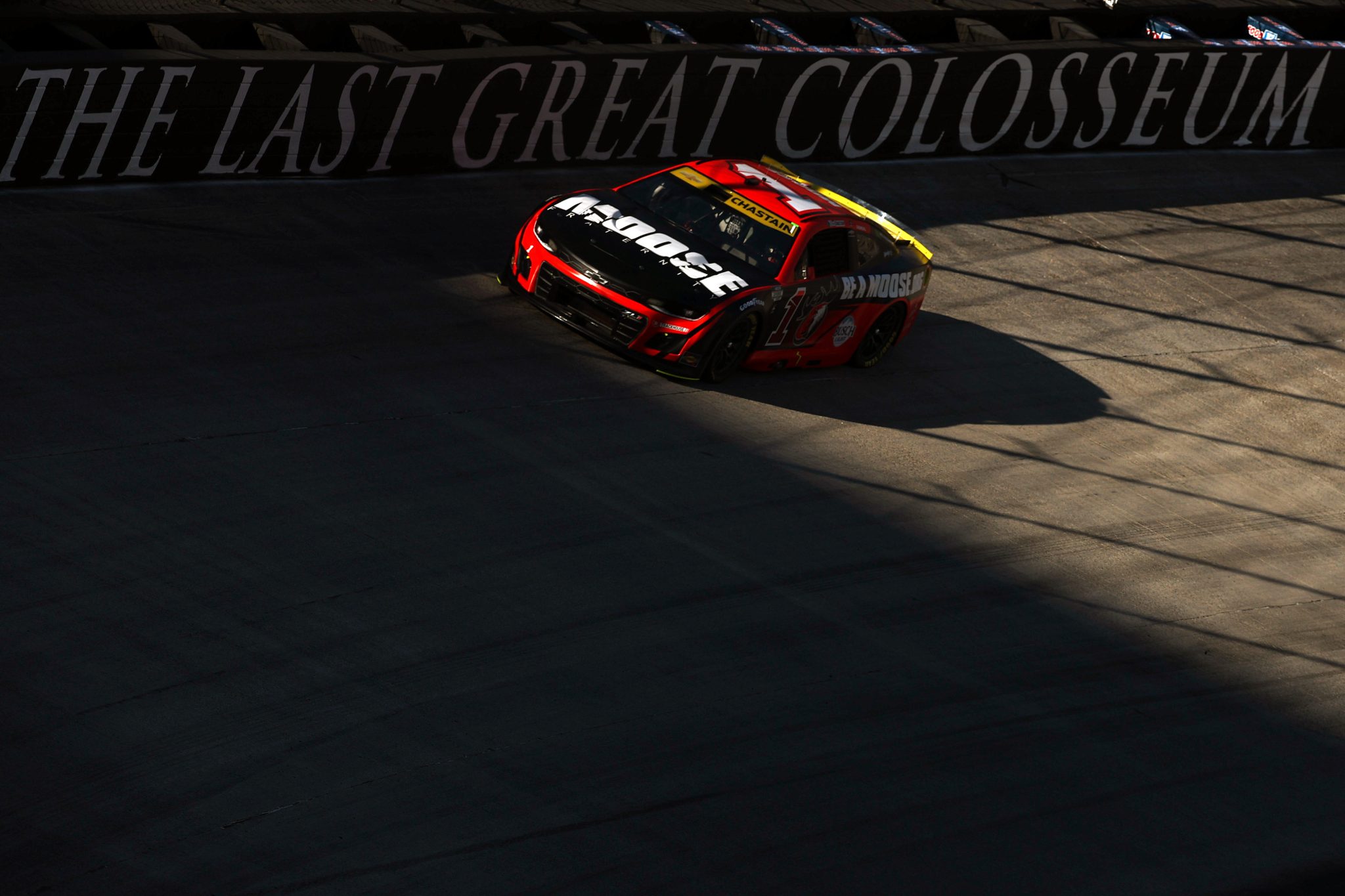BRISTOL, TENNESSEE - SEPTEMBER 12: Ross Chastain, driver of the #1 Moose Fraternity Chevrolet, drives during practice for the NASCAR Cup Series Bass Pro Shops Night Race at Bristol Motor Speedway on September 12, 2025 in Bristol, Tennessee. (Photo by Jared C. Tilton/Getty Images) | Getty Images
