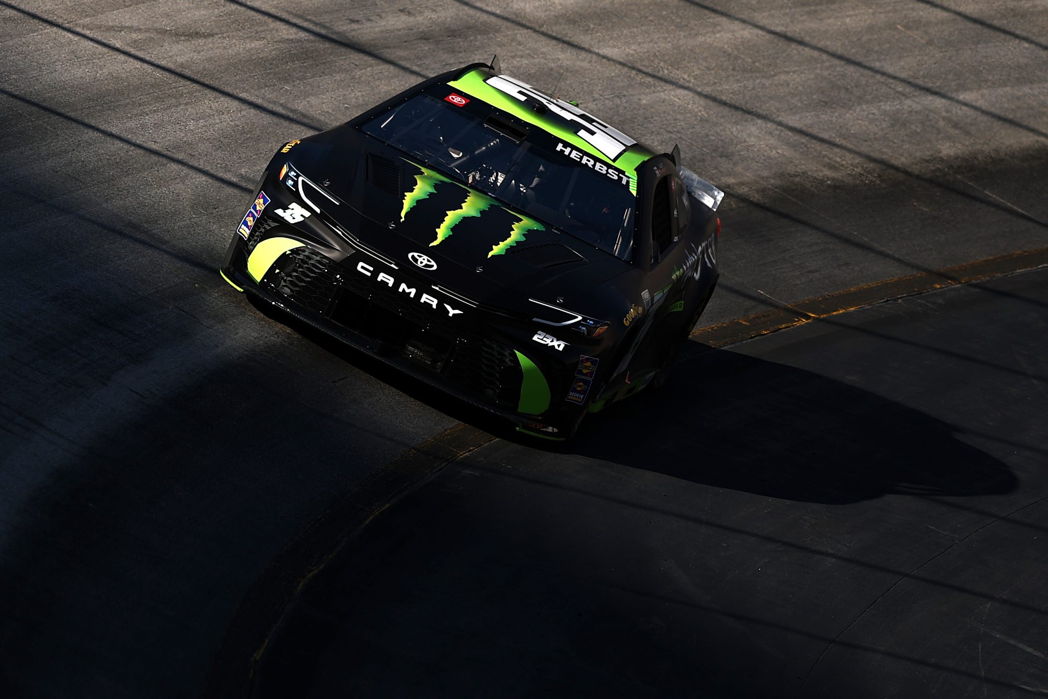 BRISTOL, TENNESSEE - SEPTEMBER 12: Riley Herbst, driver of the #35 Monster Energy Zero Sugar Toyota, drives during practice for the NASCAR Cup Series Bass Pro Shops Night Race at Bristol Motor Speedway on September 12, 2025 in Bristol, Tennessee. (Photo by Jared C. Tilton/Getty Images) | Getty Images