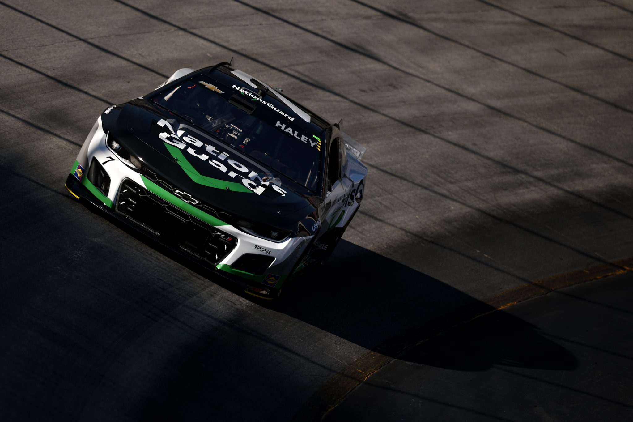 BRISTOL, TENNESSEE - SEPTEMBER 12: Justin Haley, driver of the #7 NationsGuard Chevrolet, drives during practice for the NASCAR Cup Series Bass Pro Shops Night Race at Bristol Motor Speedway on September 12, 2025 in Bristol, Tennessee. (Photo by Jared C. Tilton/Getty Images) | Getty Images