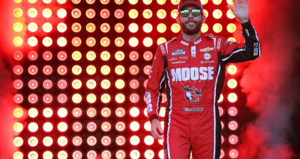 BRISTOL, TENNESSEE - SEPTEMBER 13: Ross Chastain, driver of the #1 Moose Fraternity Chevrolet, waves to fans as he walks onstage during driver intros prior to the NASCAR Cup Series Bass Pro Shops Night Race at Bristol Motor Speedway on September 13, 2025 in Bristol, Tennessee. (Photo by Jonathan Bachman/Getty Images) | Getty Images