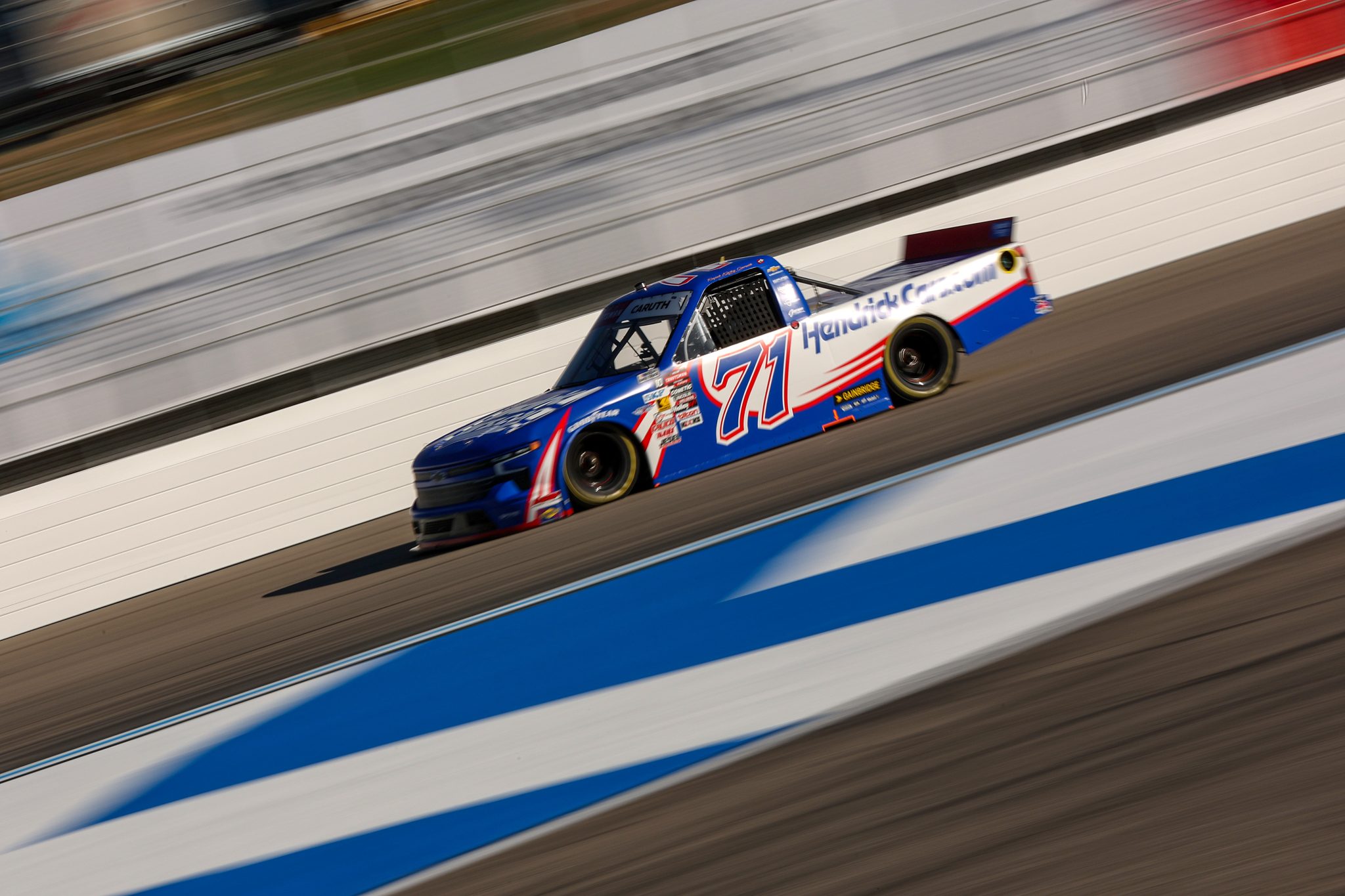 LOUDON, NEW HAMPSHIRE - SEPTEMBER 19: Rajah Caruth, driver of the #71 HendrickCars.com Chevrolet, drives during practice for the NASCAR Craftsman Truck Series Team EJP 175 at New Hampshire Motor Speedway on September 19, 2025 in Loudon, New Hampshire. (Photo by Meg Oliphant/Getty Images) | Getty Images