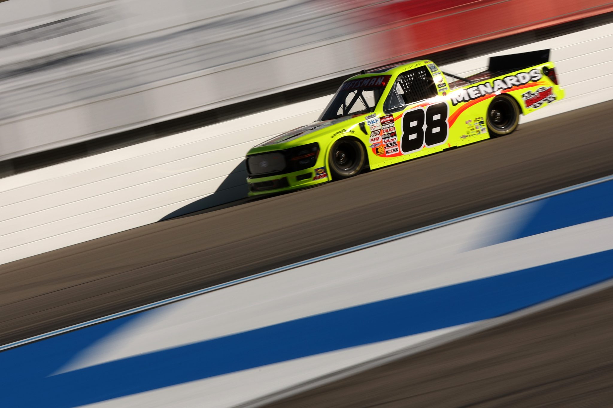 LOUDON, NEW HAMPSHIRE - SEPTEMBER 19: Matt Crafton, driver of the #88 Jack Links/Menards Ford, drives during practice for the NASCAR Craftsman Truck Series Team EJP 175 at New Hampshire Motor Speedway on September 19, 2025 in Loudon, New Hampshire. (Photo by Meg Oliphant/Getty Images) | Getty Images