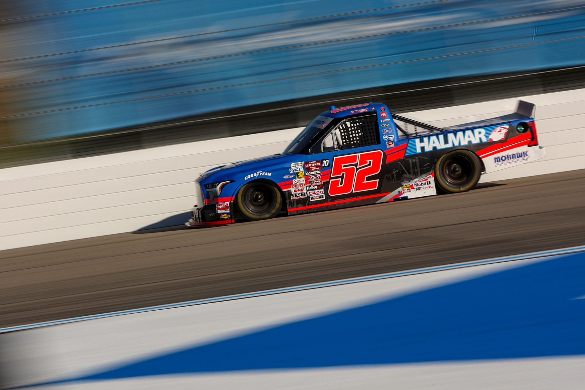 LOUDON, NEW HAMPSHIRE - SEPTEMBER 19: Kaden Honeycutt, driver of the #52 Halmar International Toyota, drives during practice for the NASCAR Craftsman Truck Series Team EJP 175 at New Hampshire Motor Speedway on September 19, 2025 in Loudon, New Hampshire. (Photo by Meg Oliphant/Getty Images) | Getty Images