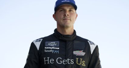 HOMESTEAD, FLORIDA - OCTOBER 21: Trevor Bayne, driver of the #25 Rackley Roofing Chevrolet, walks onstage during driver intros prior to the Kevin Harvick at Homestead-Miami Speedway on October 21, 2023 in Homestead, Florida. (Photo by Sean Gardner/Getty Images) | Getty Images