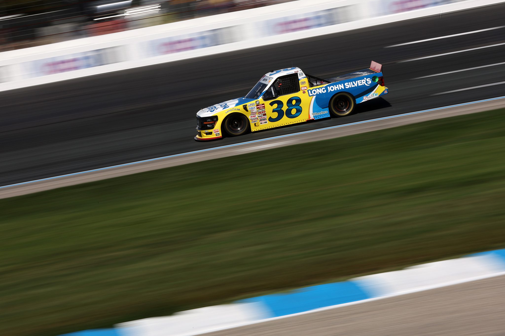 LOUDON, NEW HAMPSHIRE - SEPTEMBER 20: Chandler Smith, driver of the #38 Long John Silver's Ford, drives during the NASCAR Craftsman Truck Series Team EJP 175 at New Hampshire Motor Speedway on September 20, 2025 in Loudon, New Hampshire. (Photo by Meg Oliphant/Getty Images) | Getty Images
