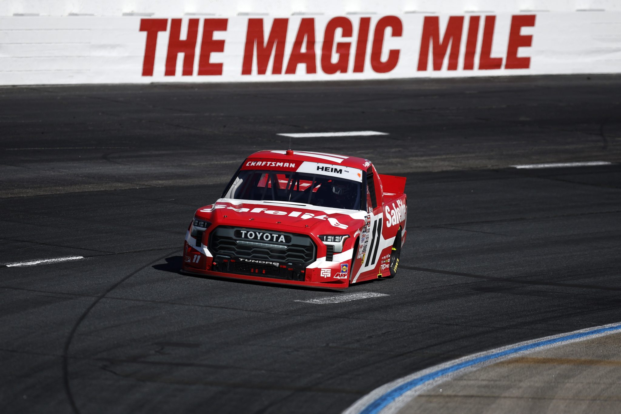 LOUDON, NEW HAMPSHIRE - SEPTEMBER 20: Corey Heim, driver of the #11 Safelite Toyota, drives during the NASCAR Craftsman Truck Series Team EJP 175 at New Hampshire Motor Speedway on September 20, 2025 in Loudon, New Hampshire. (Photo by Sean Gardner/Getty Images) | Getty Images