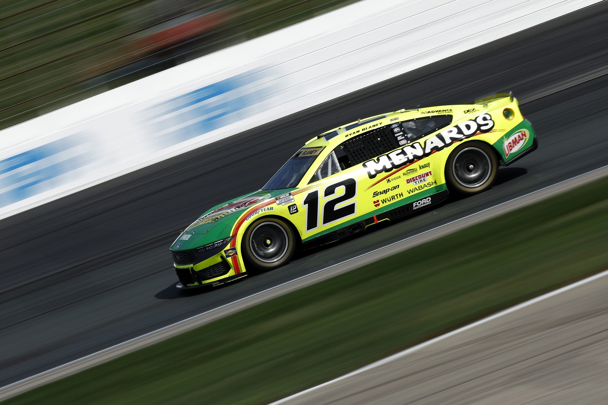 LOUDON, NEW HAMPSHIRE - SEPTEMBER 21: Ryan Blaney, driver of the #12 Menards/Libman Ford, drives during the NASCAR Cup Series Mobil 1 301 at New Hampshire Motor Speedway on September 21, 2025 in Loudon, New Hampshire. (Photo by Sean Gardner/Getty Images) | Getty Images
