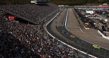 LOUDON, NEW HAMPSHIRE - SEPTEMBER 21: A general view of Ryan Blaney, driver of the #12 Menards/Libman Ford, leading the field during the NASCAR Cup Series Mobil 1 301 at New Hampshire Motor Speedway on September 21, 2025 in Loudon, New Hampshire. (Photo by Meg Oliphant/Getty Images) | Getty Images