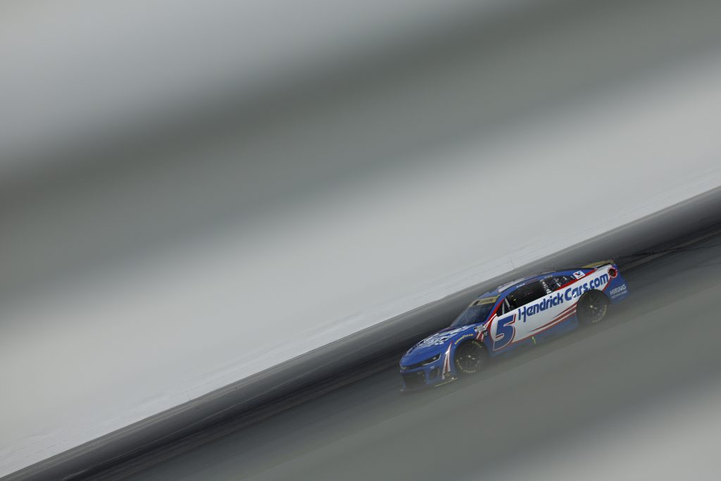 LOUDON, NEW HAMPSHIRE - SEPTEMBER 21: Kyle Larson, driver of the #5 HendrickCars.com Chevrolet, drives during the NASCAR Cup Series Mobil 1 301 at New Hampshire Motor Speedway on September 21, 2025 in Loudon, New Hampshire. (Photo by Sean Gardner/Getty Images) | Getty Images