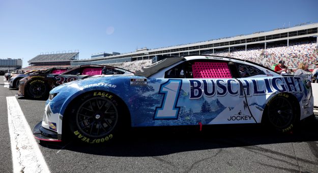 CONCORD, NORTH CAROLINA - OCTOBER 13: The #1 Busch Light Chevrolet, with a pink window net in honor of breast cancer awareness sits parked on the grid prior to the NASCAR Cup Series Bank of America ROVAL 400 at Charlotte Motor Speedway on October 13, 2024 in Concord, North Carolina. (Photo by Keenan Hairston/Getty Images) | Getty Images
